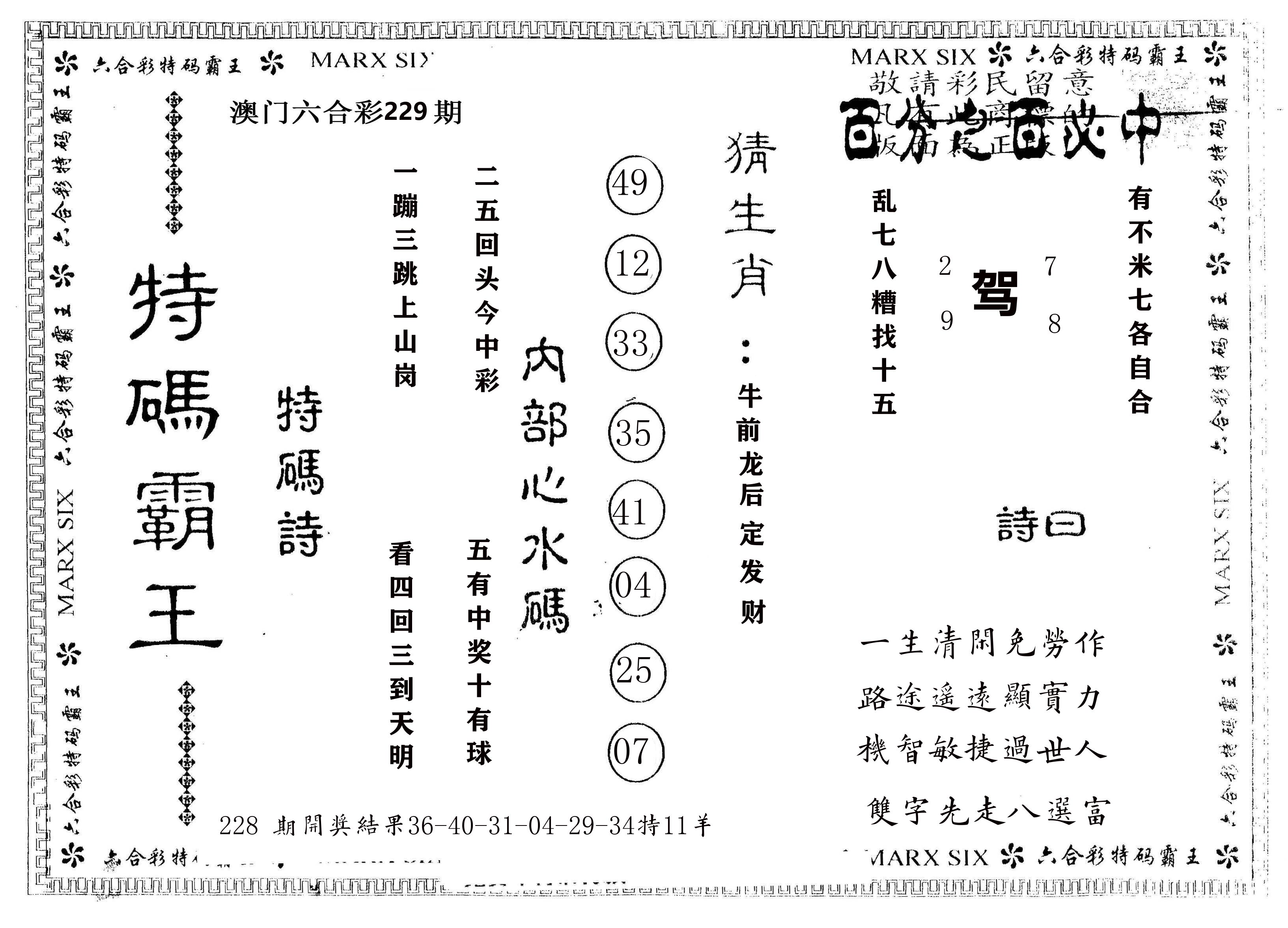 另版特码霸王 第229期