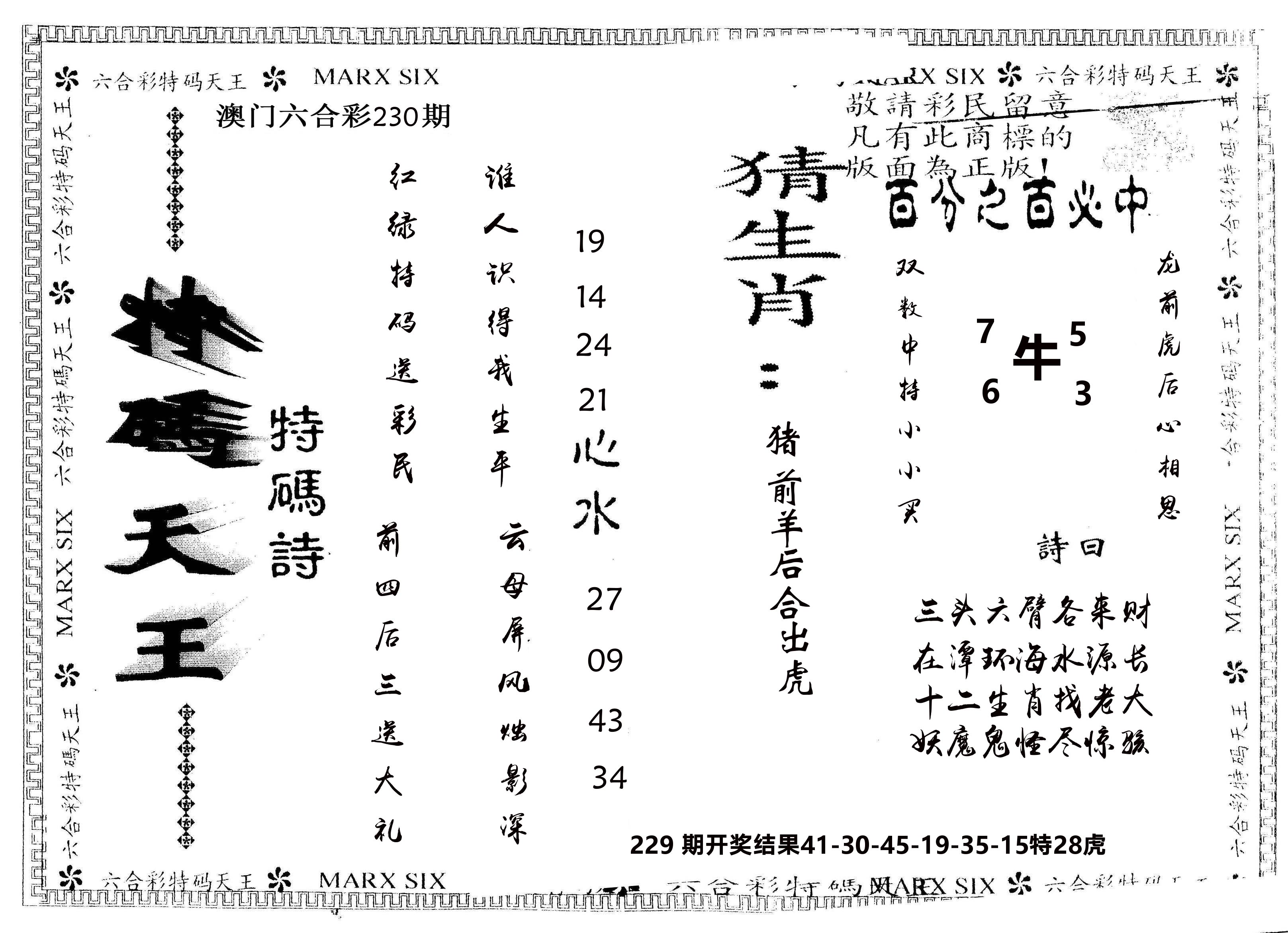 另版特码天王 第230期