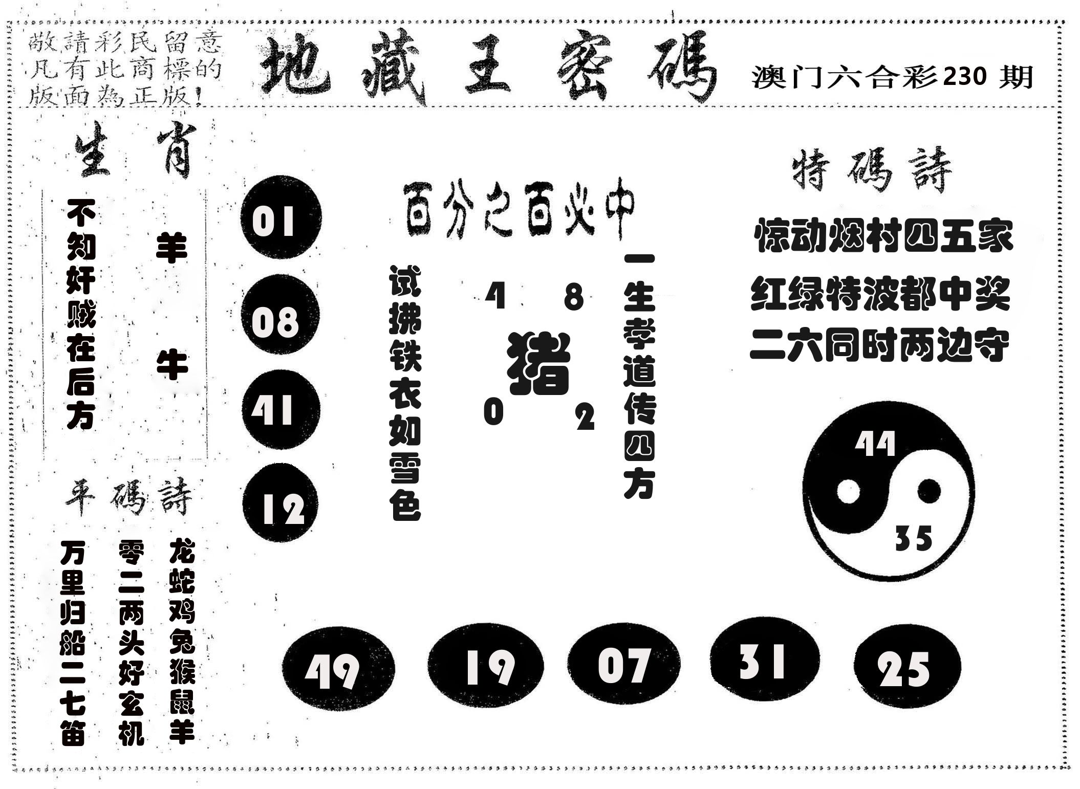 地藏王密码 第230期