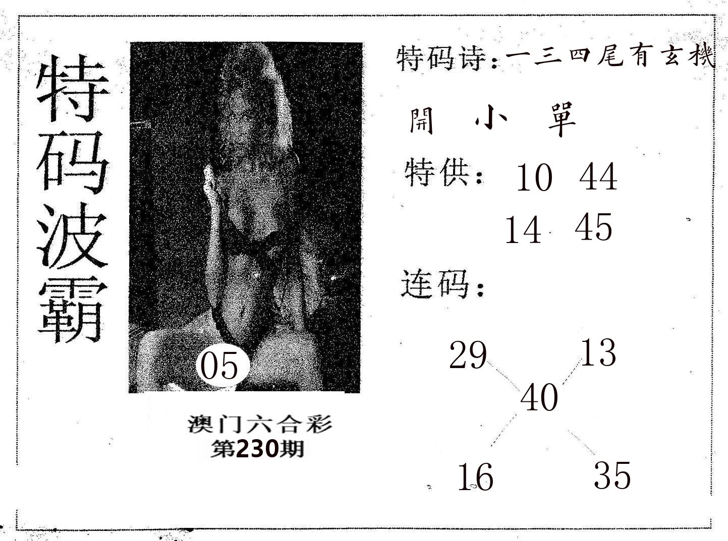 特码波霸 第230期