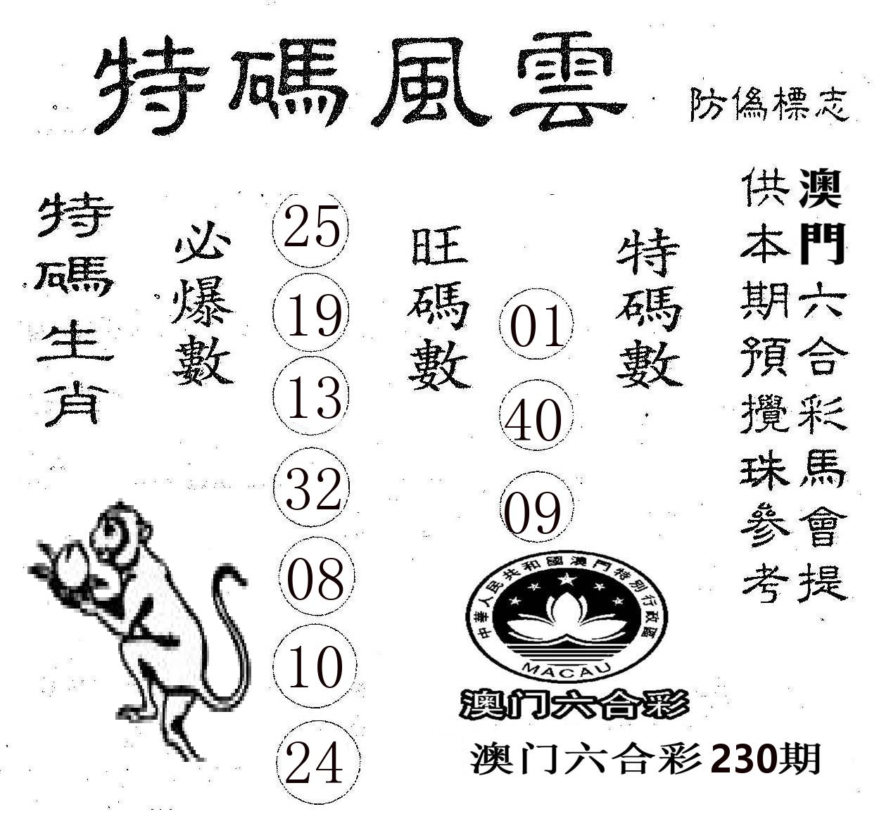 特码风云 第230期