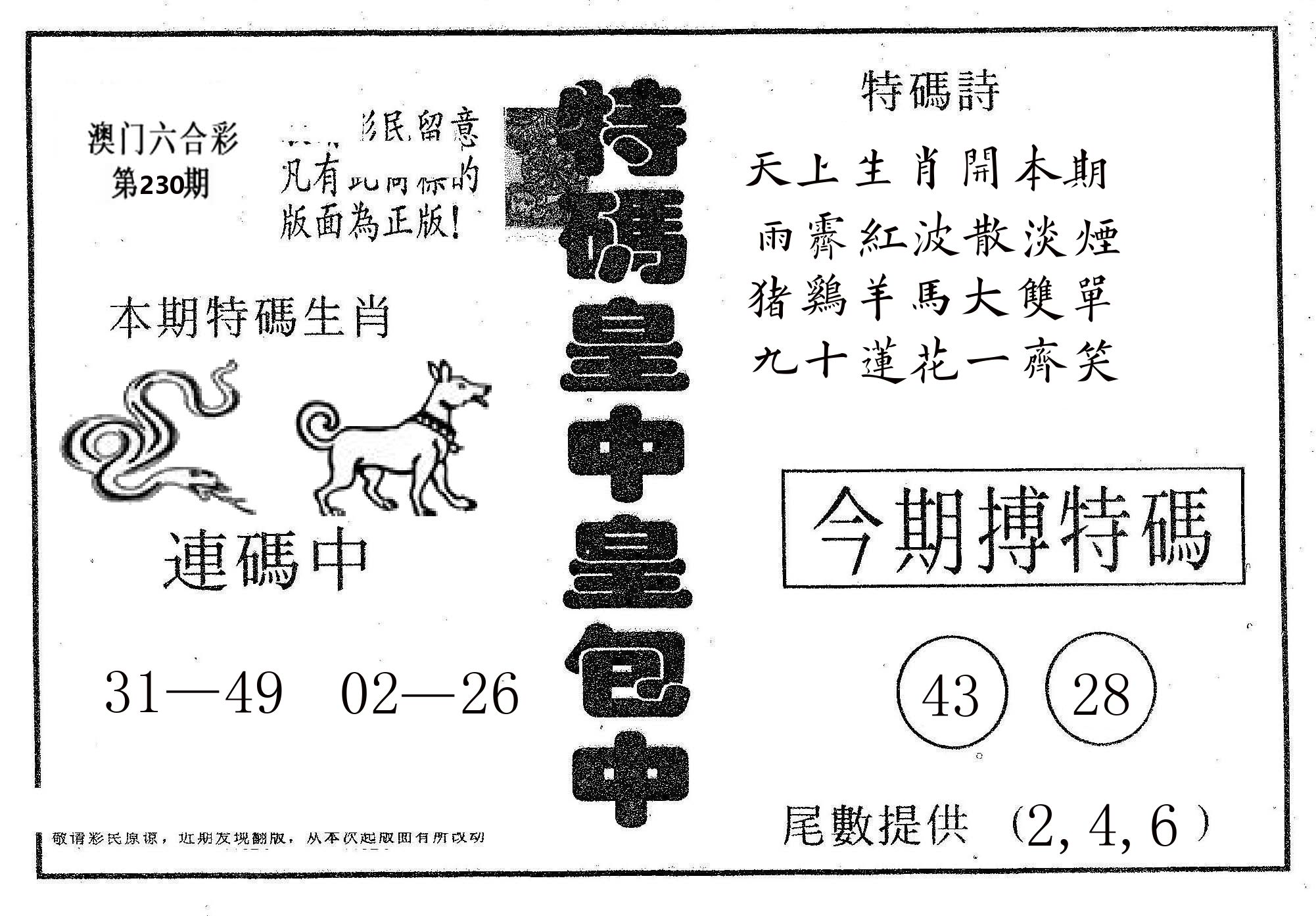 皇中皇A 第230期
