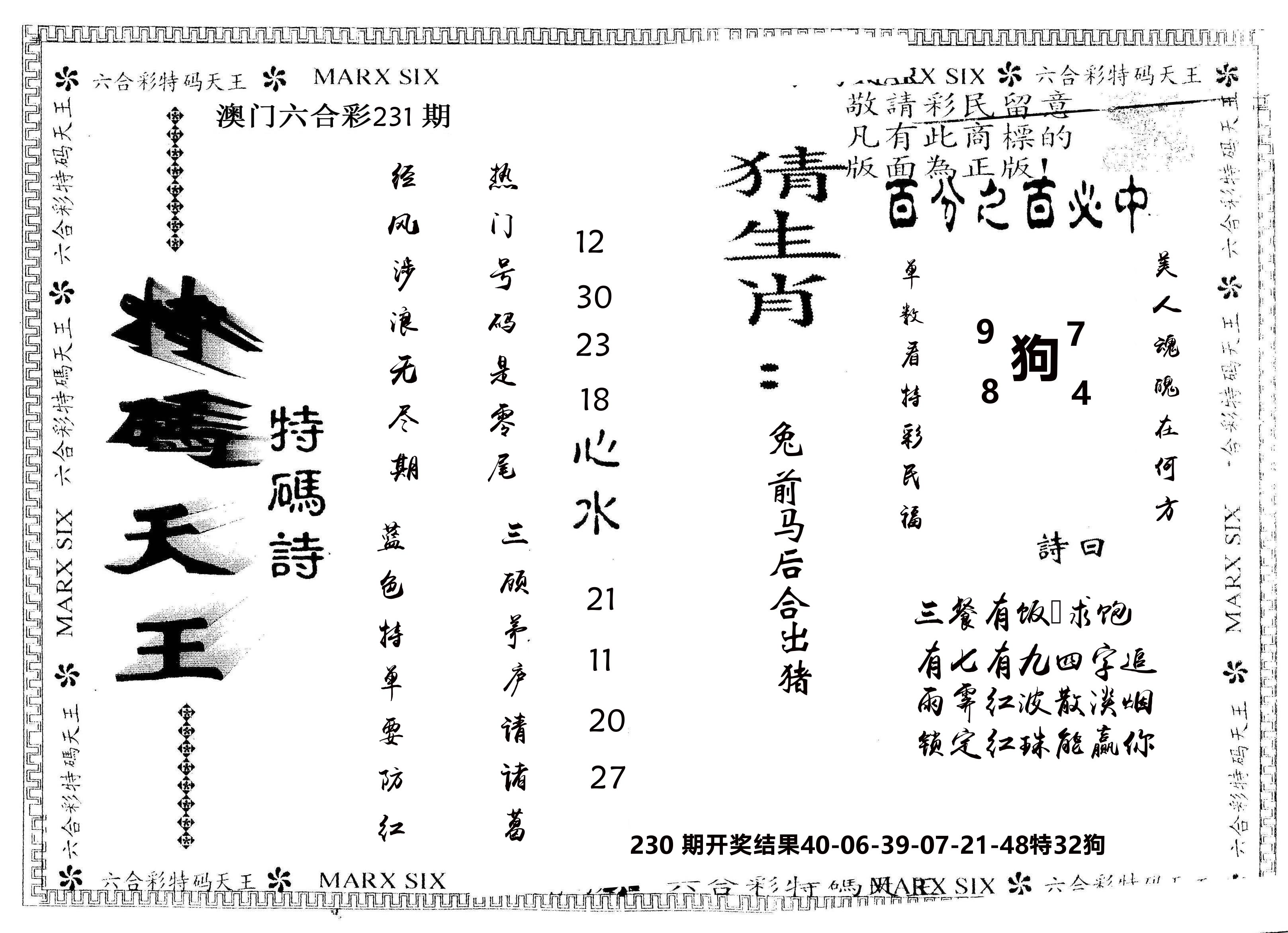 另版特码天王 第231期