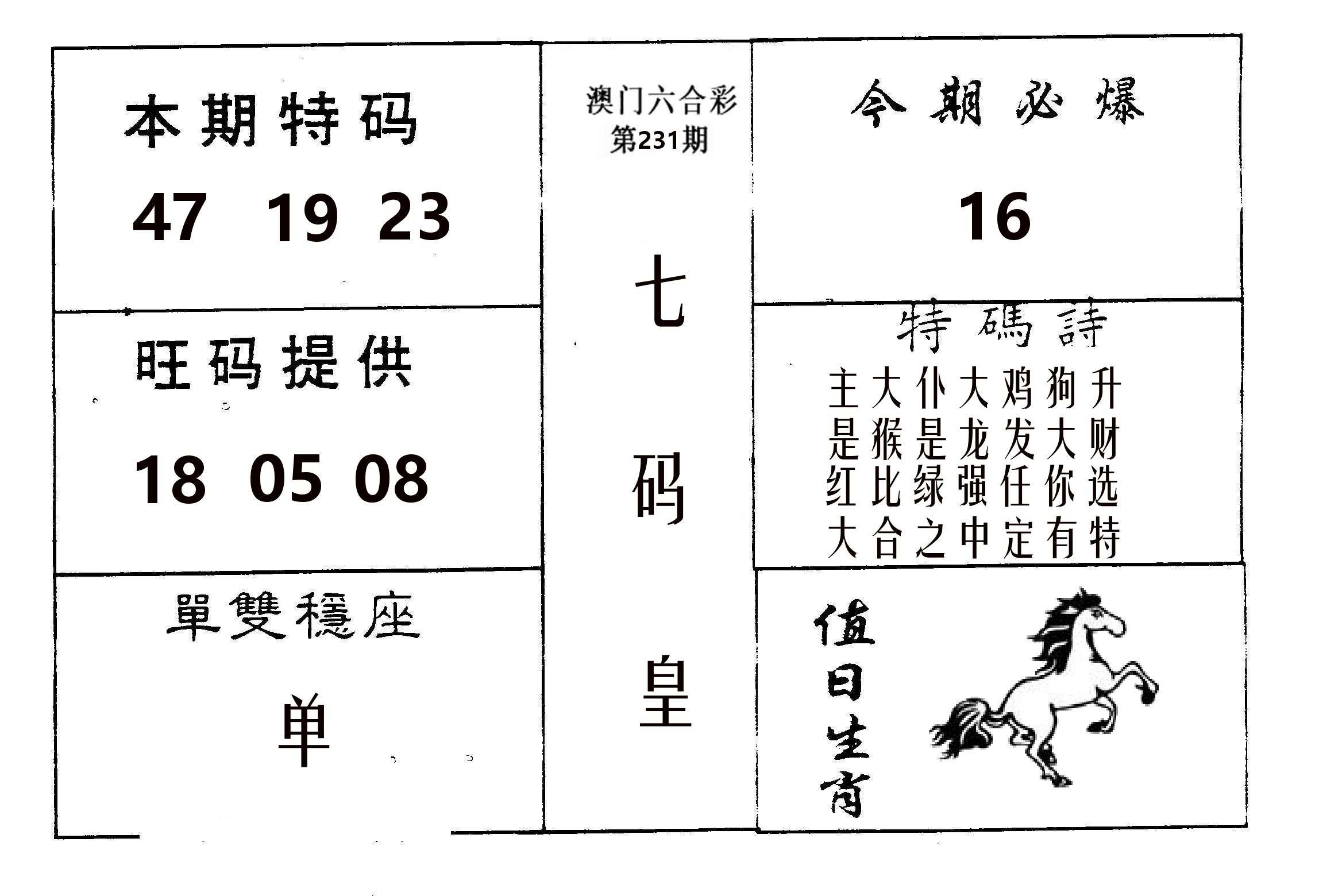 七码皇 第231期