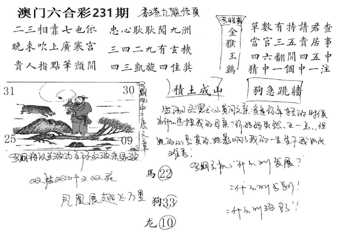 澳门手写九龙 第231期
