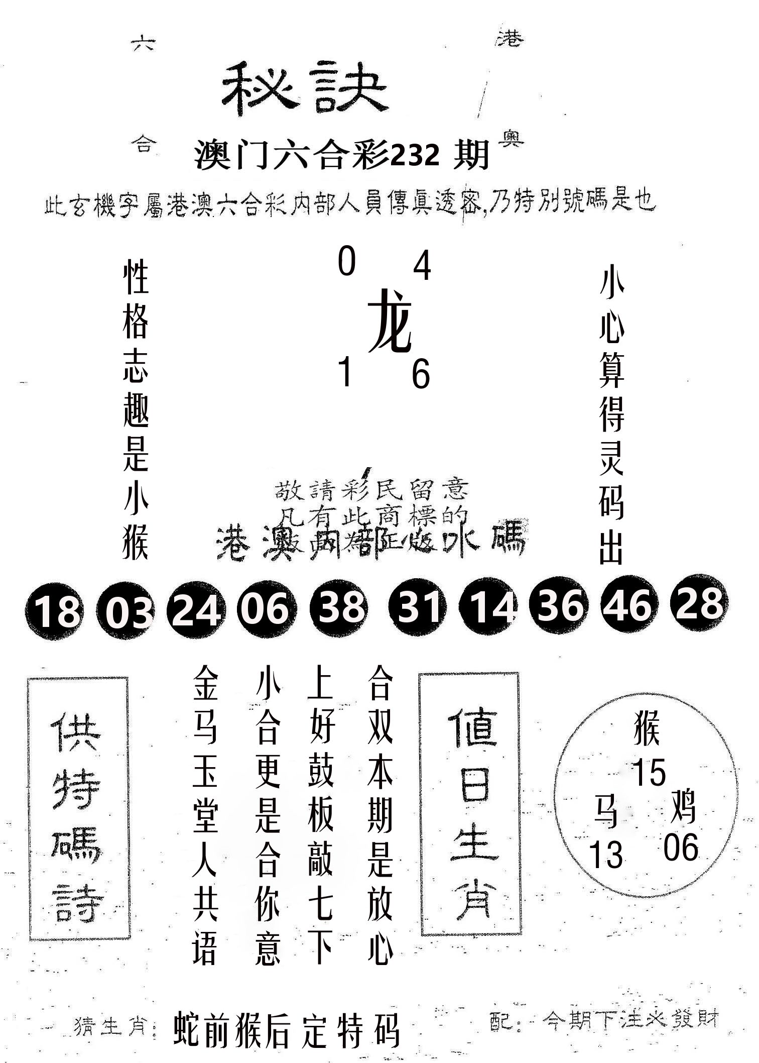 秘决 第232期