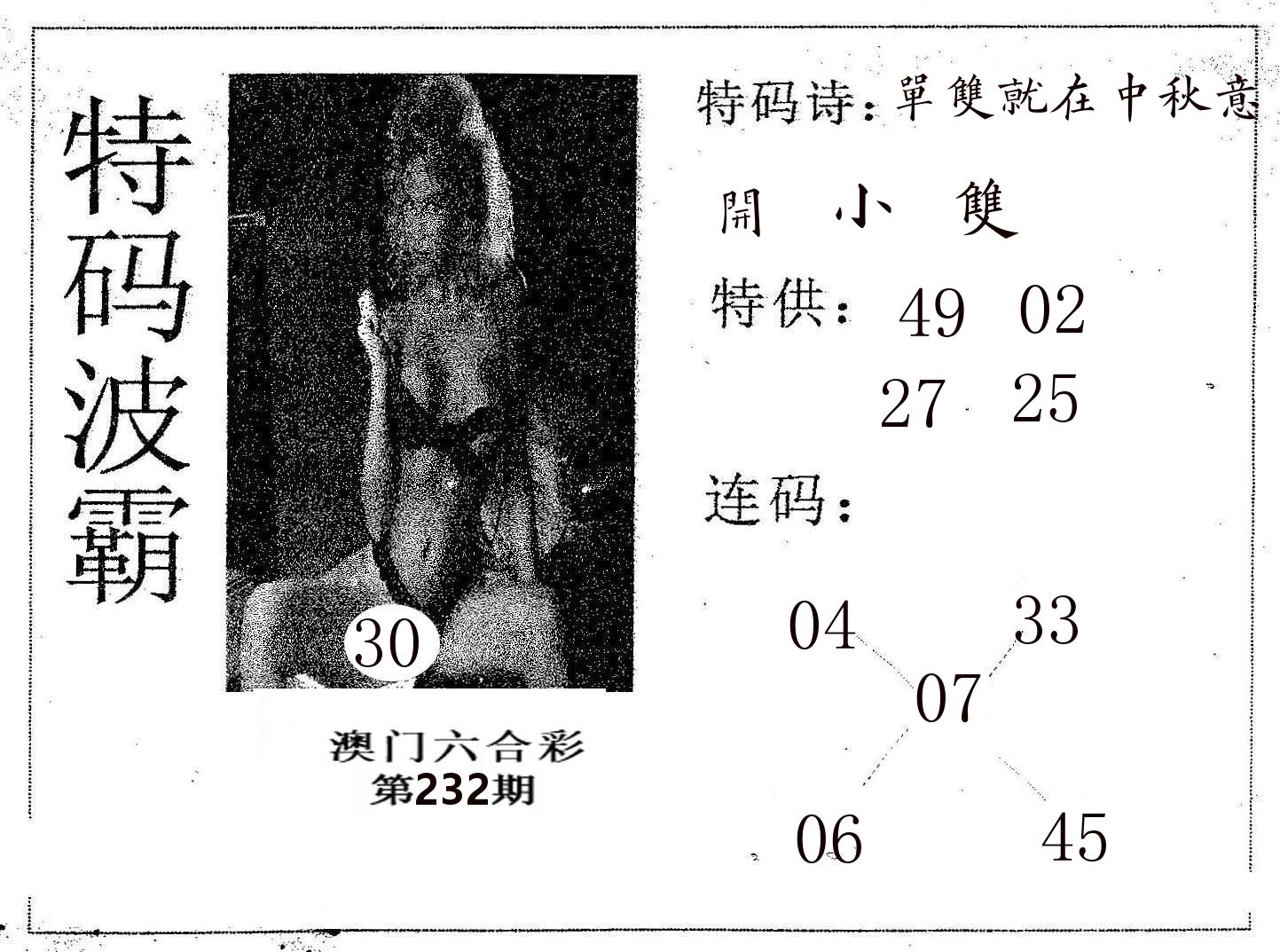 特码波霸 第232期