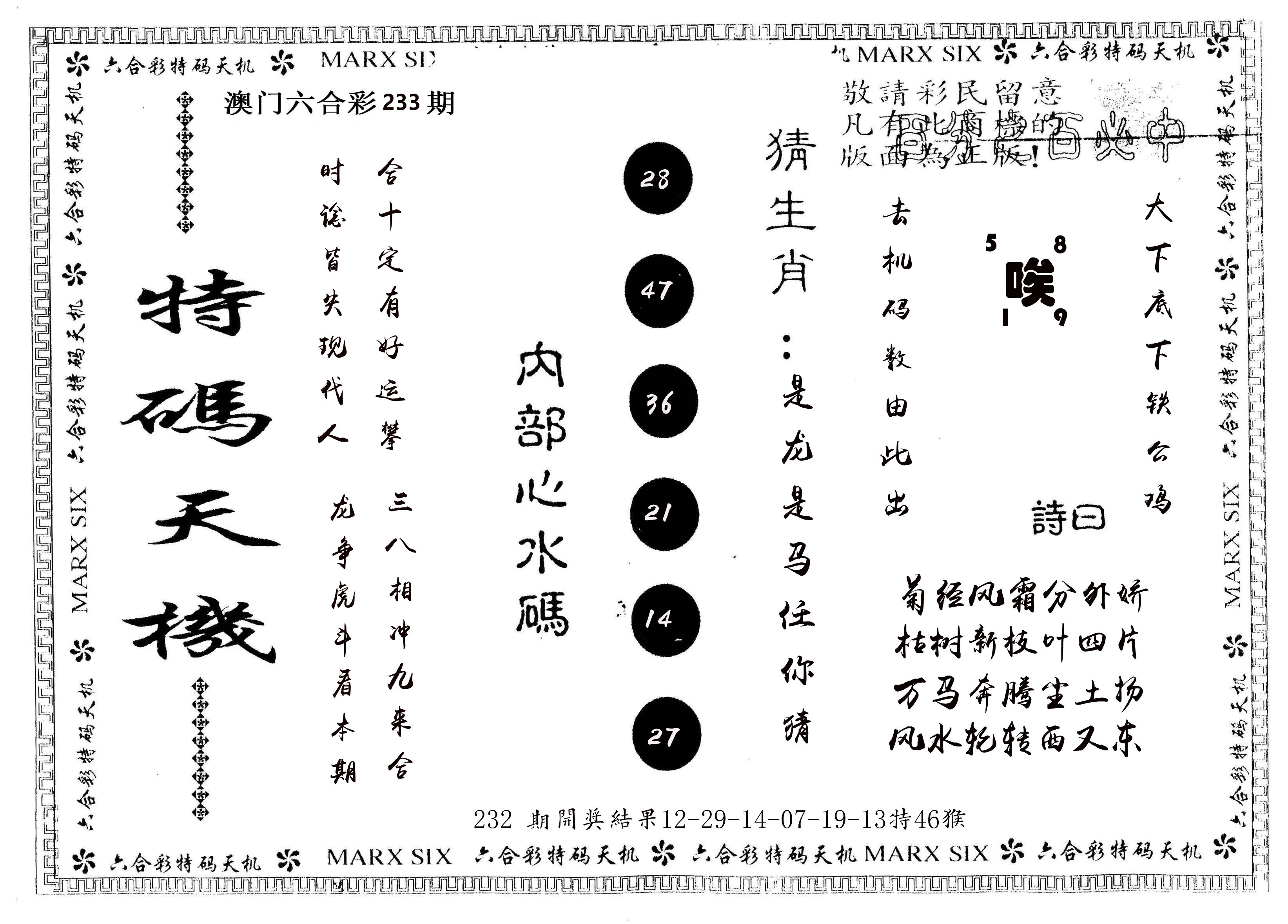 另版特码天机 第233期