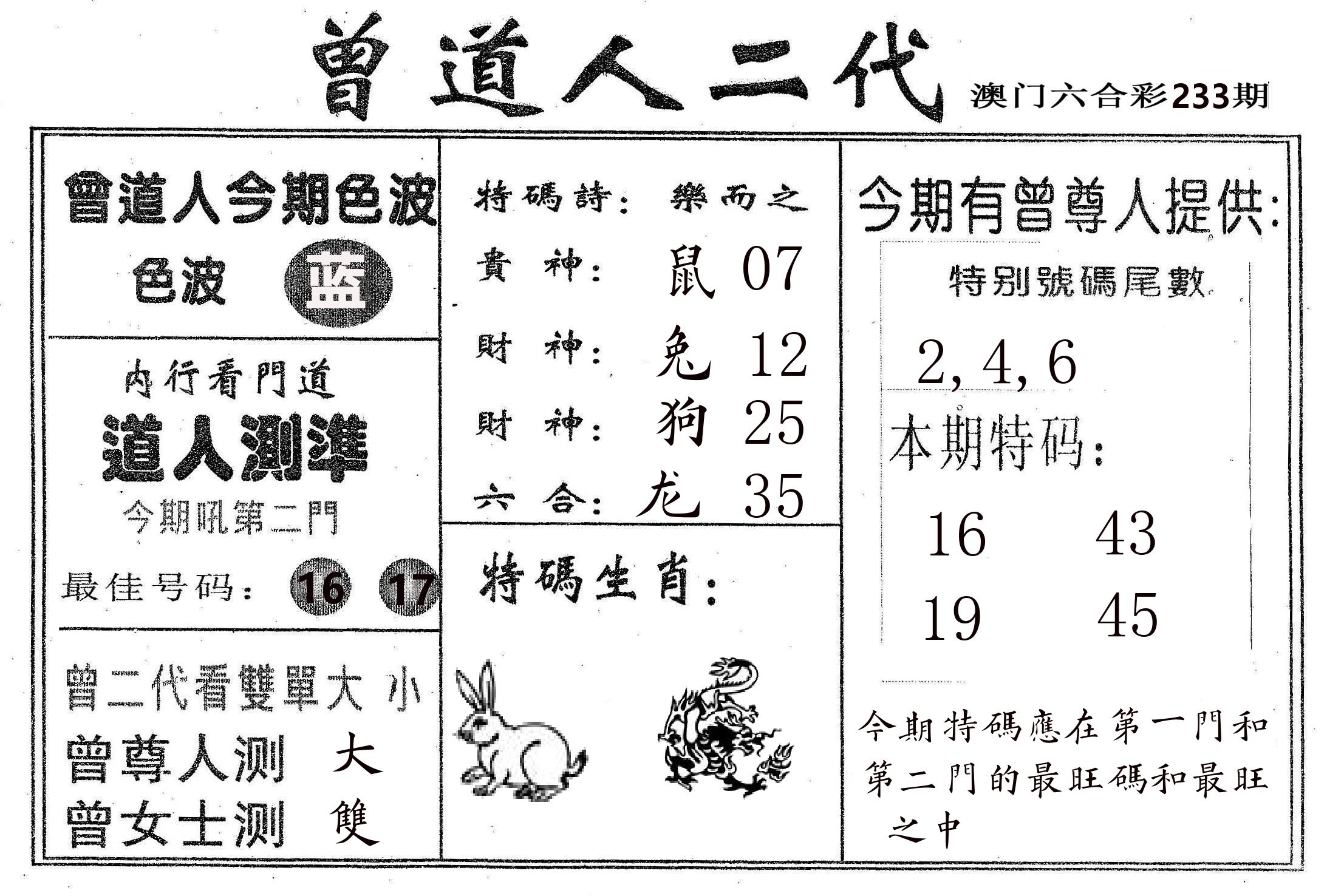 曾二代 第233期