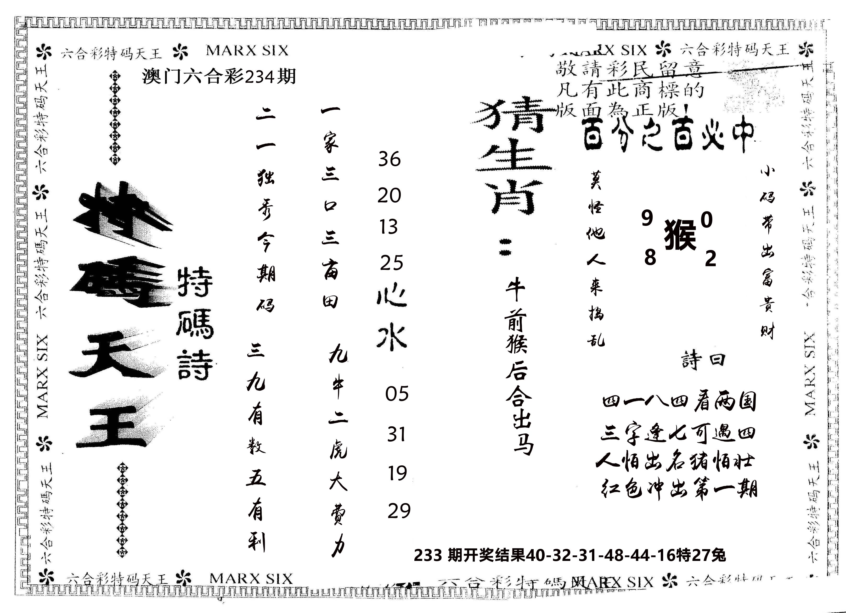 另版特码天王 第234期