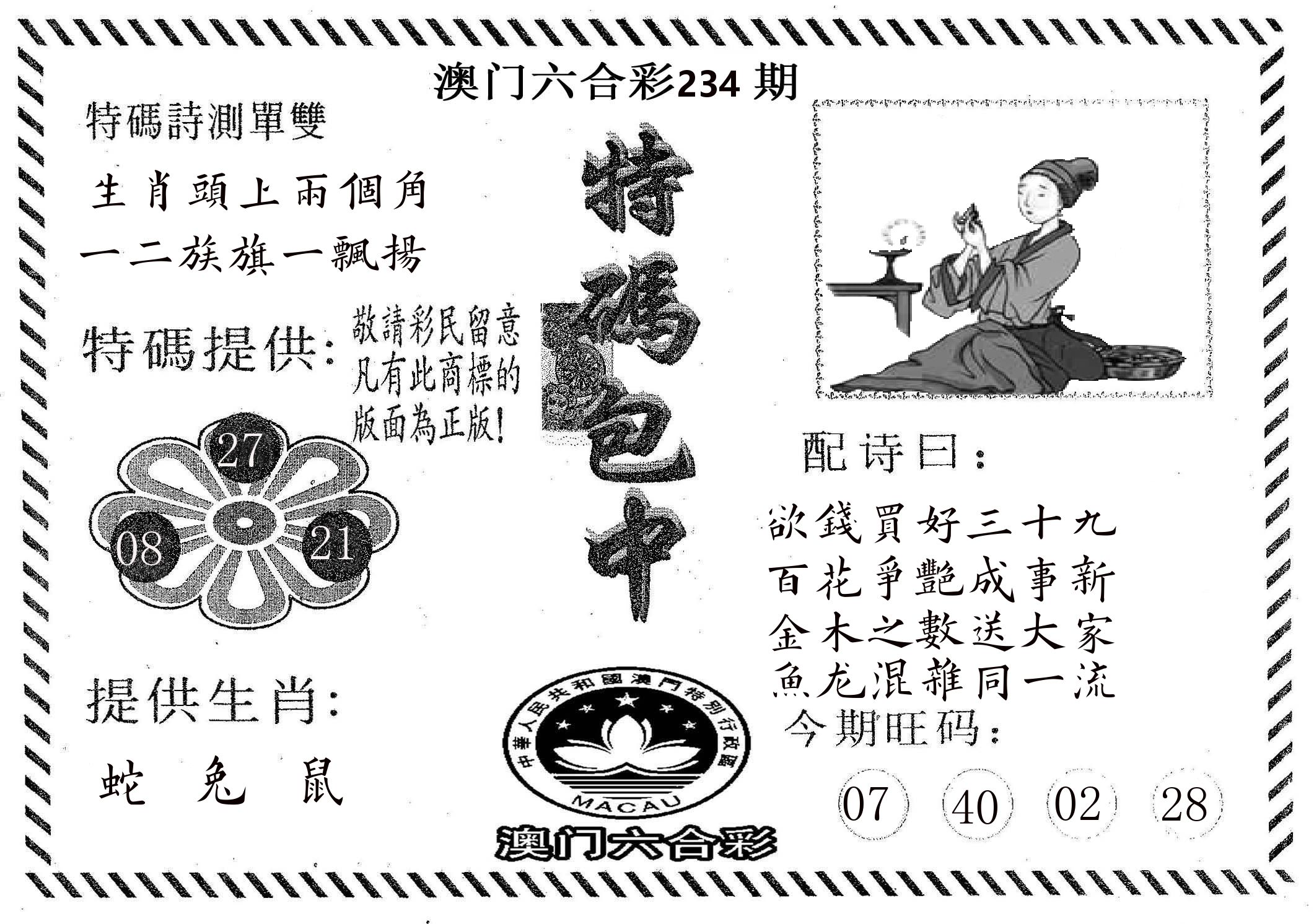 特码包中 第234期