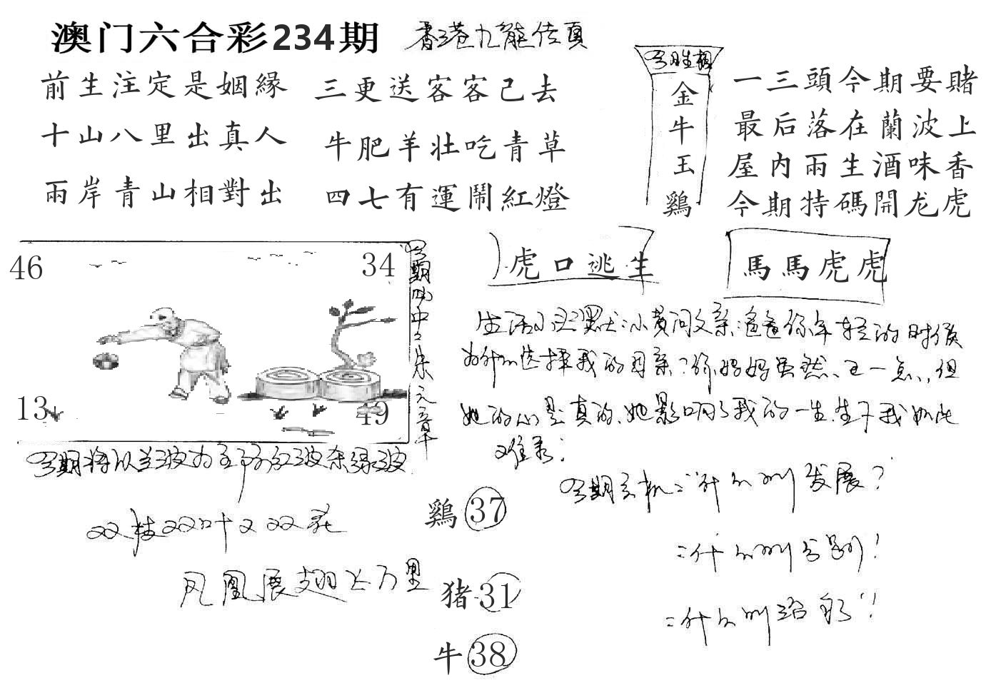 澳门手写九龙 第234期