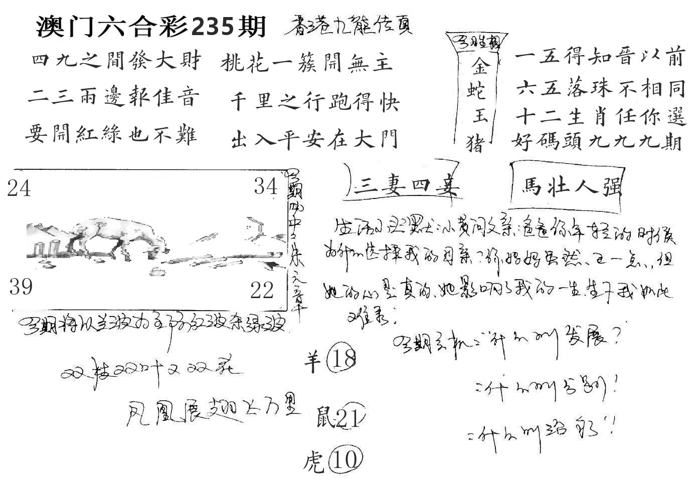澳门手写九龙 第235期