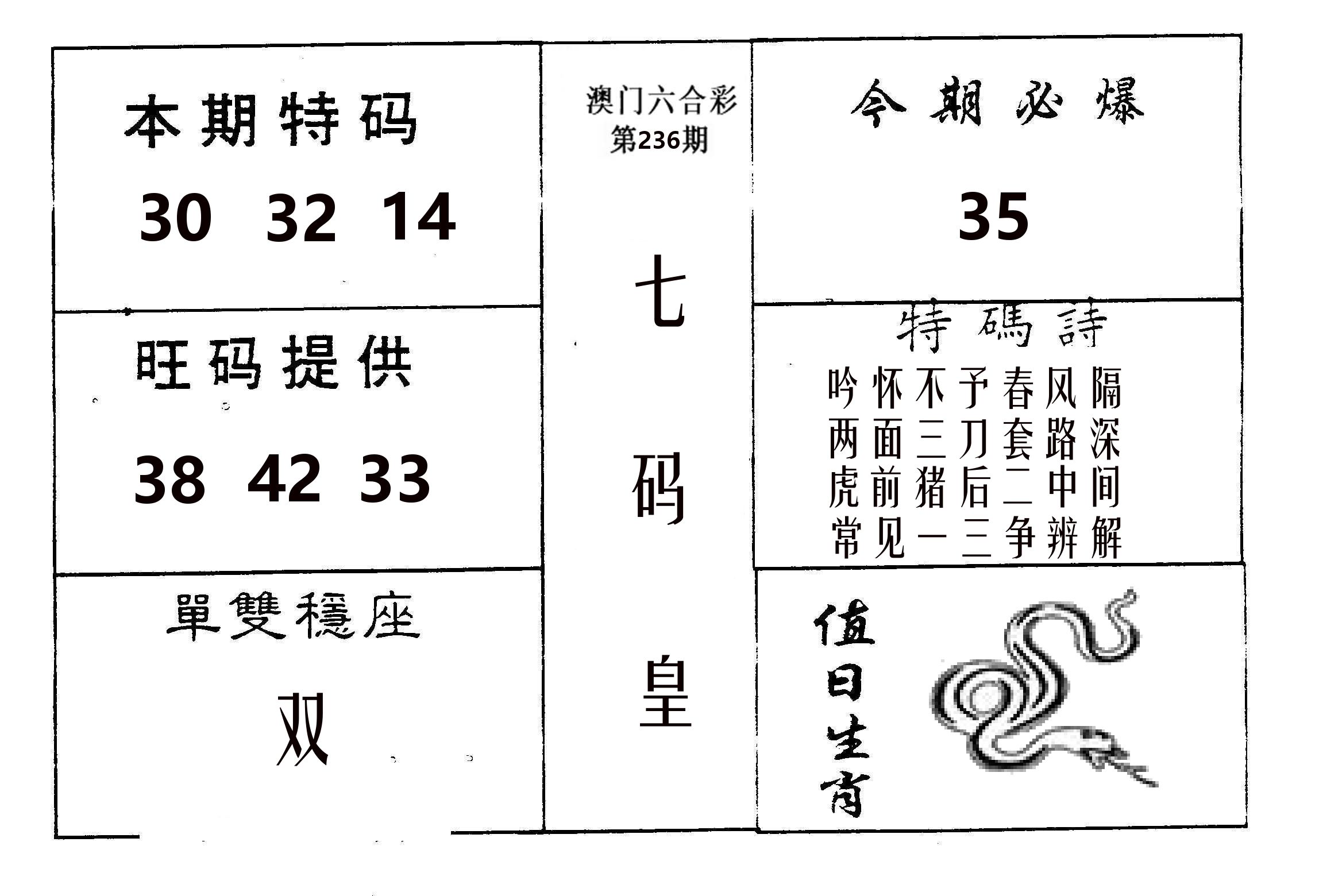 七码皇 第236期