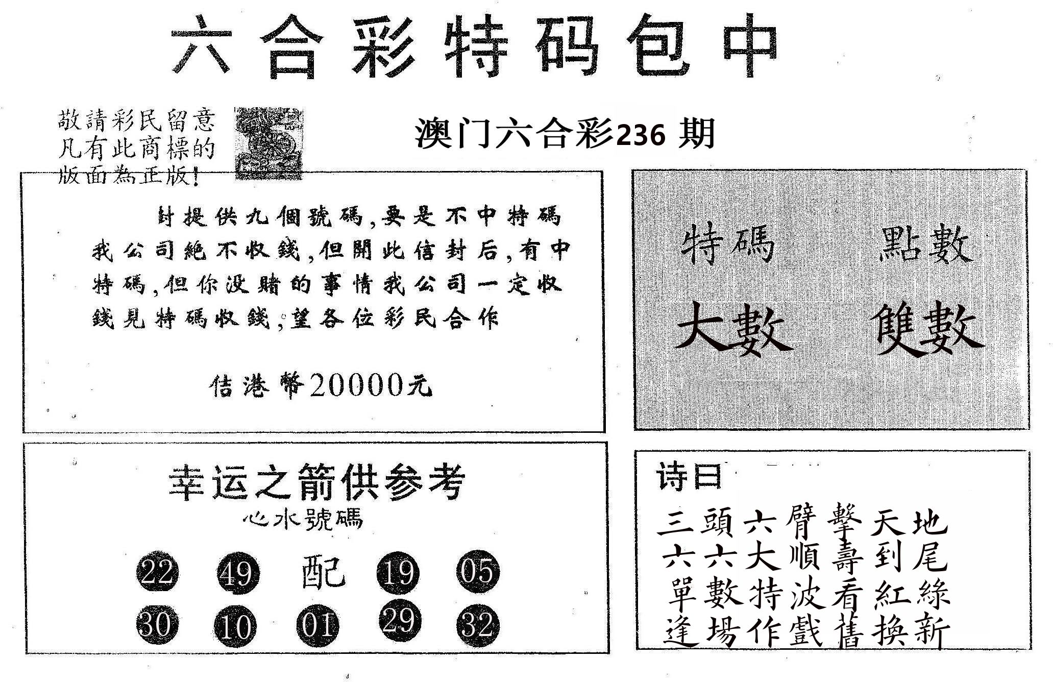 20000包中A 第236期