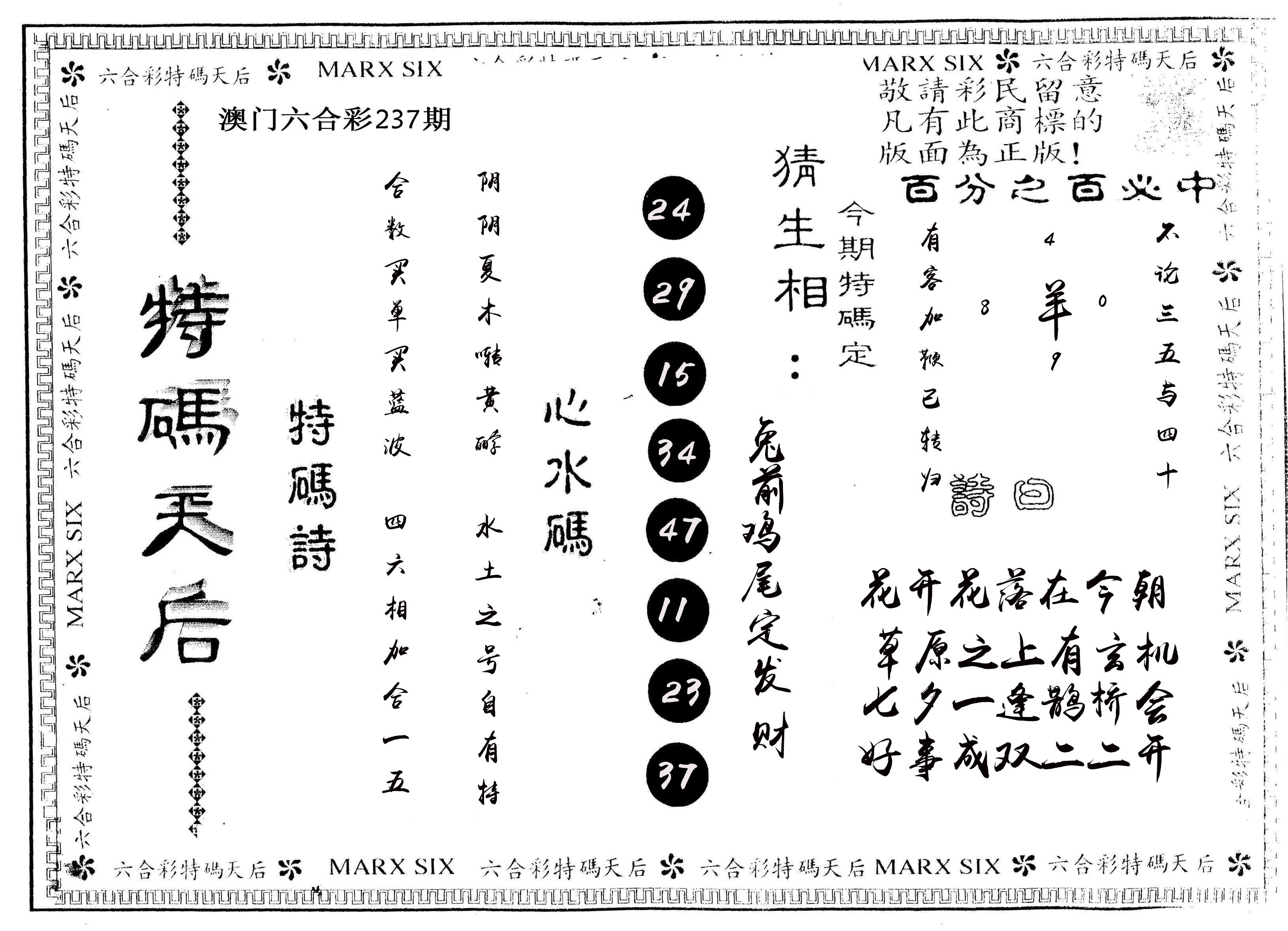 另版特码天后 第237期
