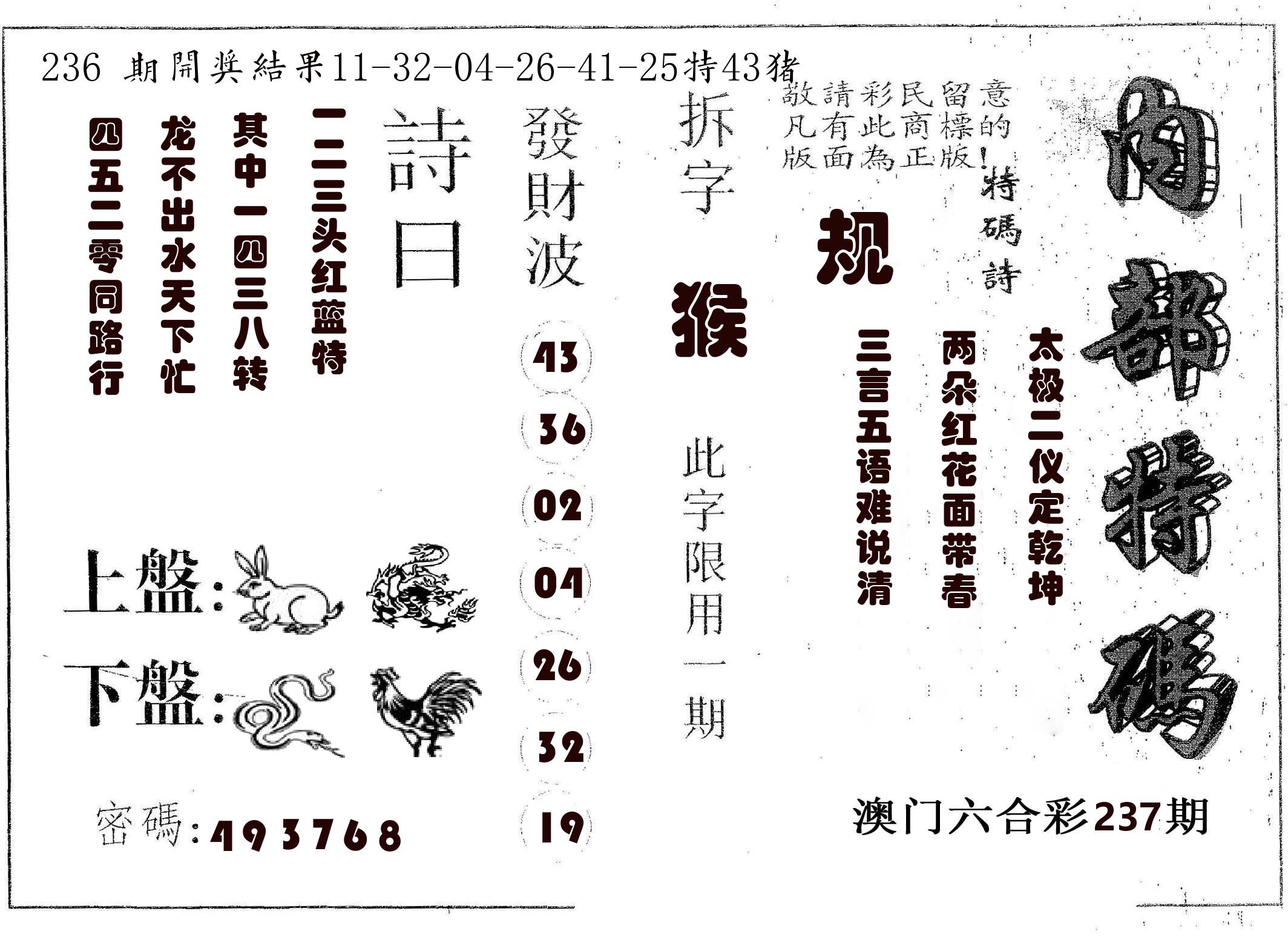 内部特码 第237期