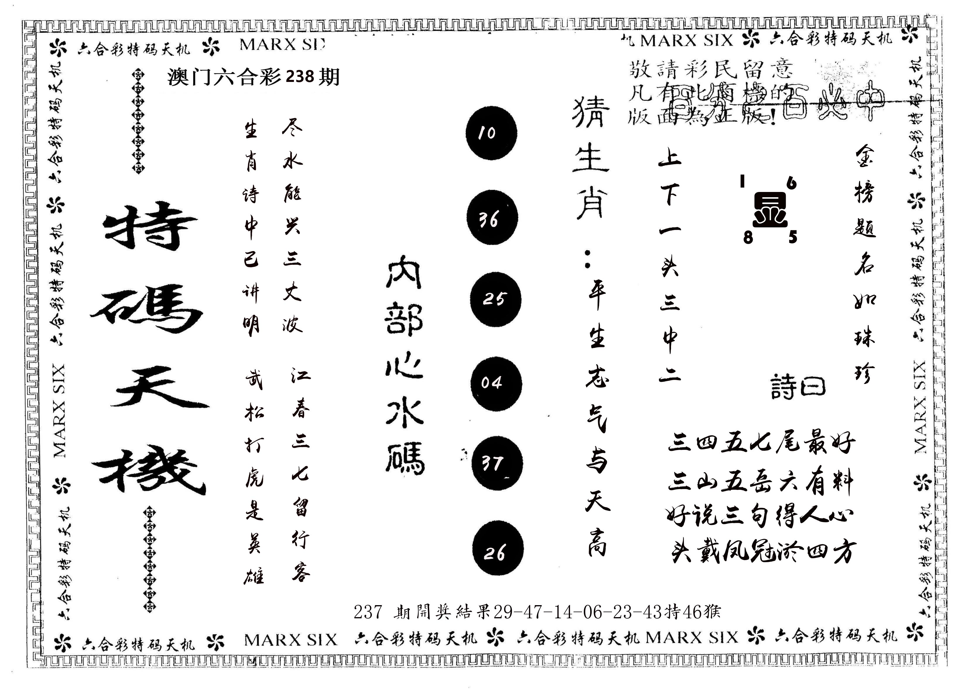 另版特码天机 第238期