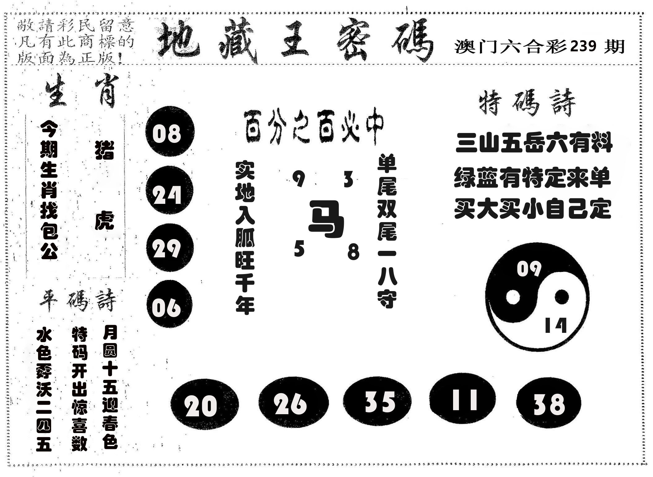 地藏王密码 第239期