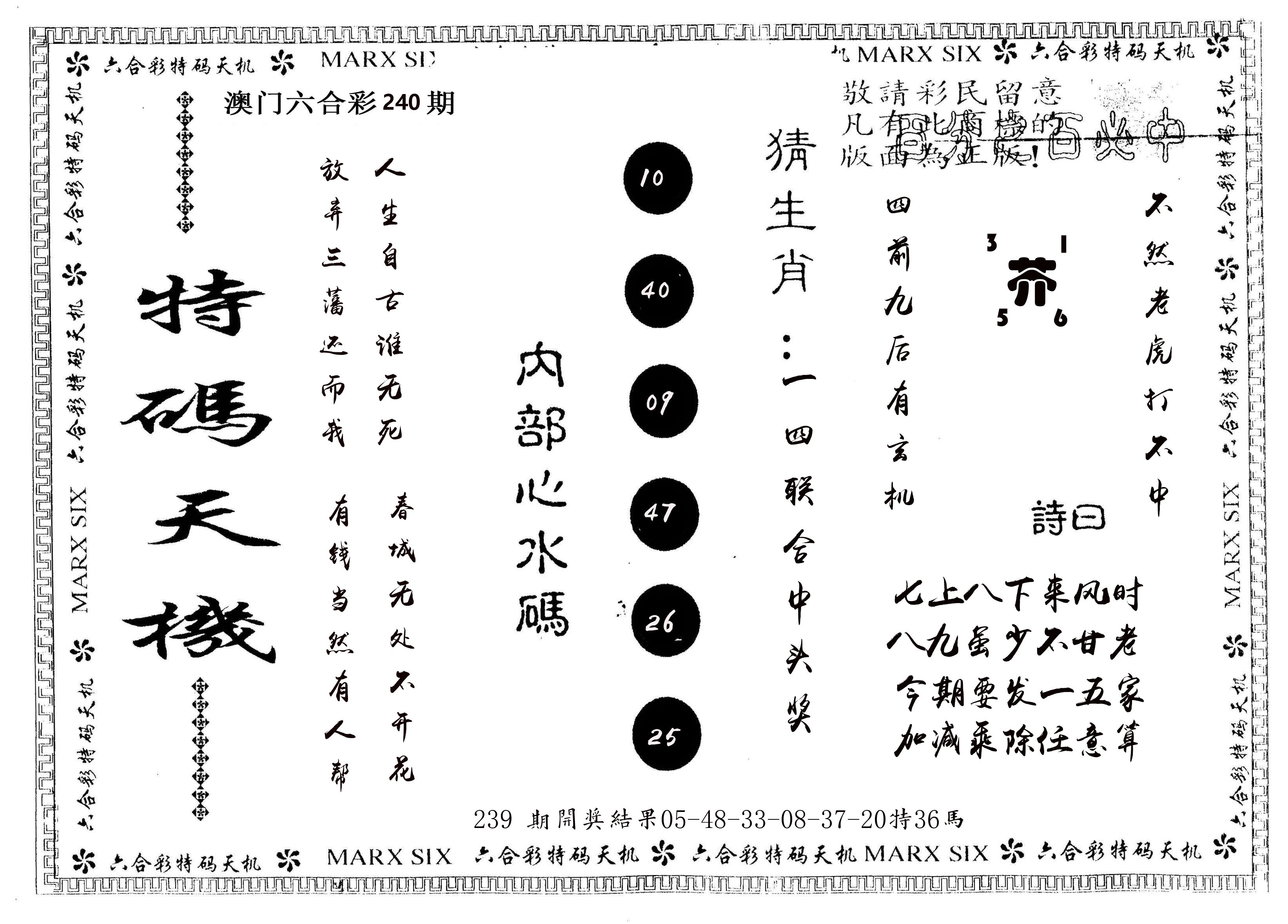 另版特码天机 第240期