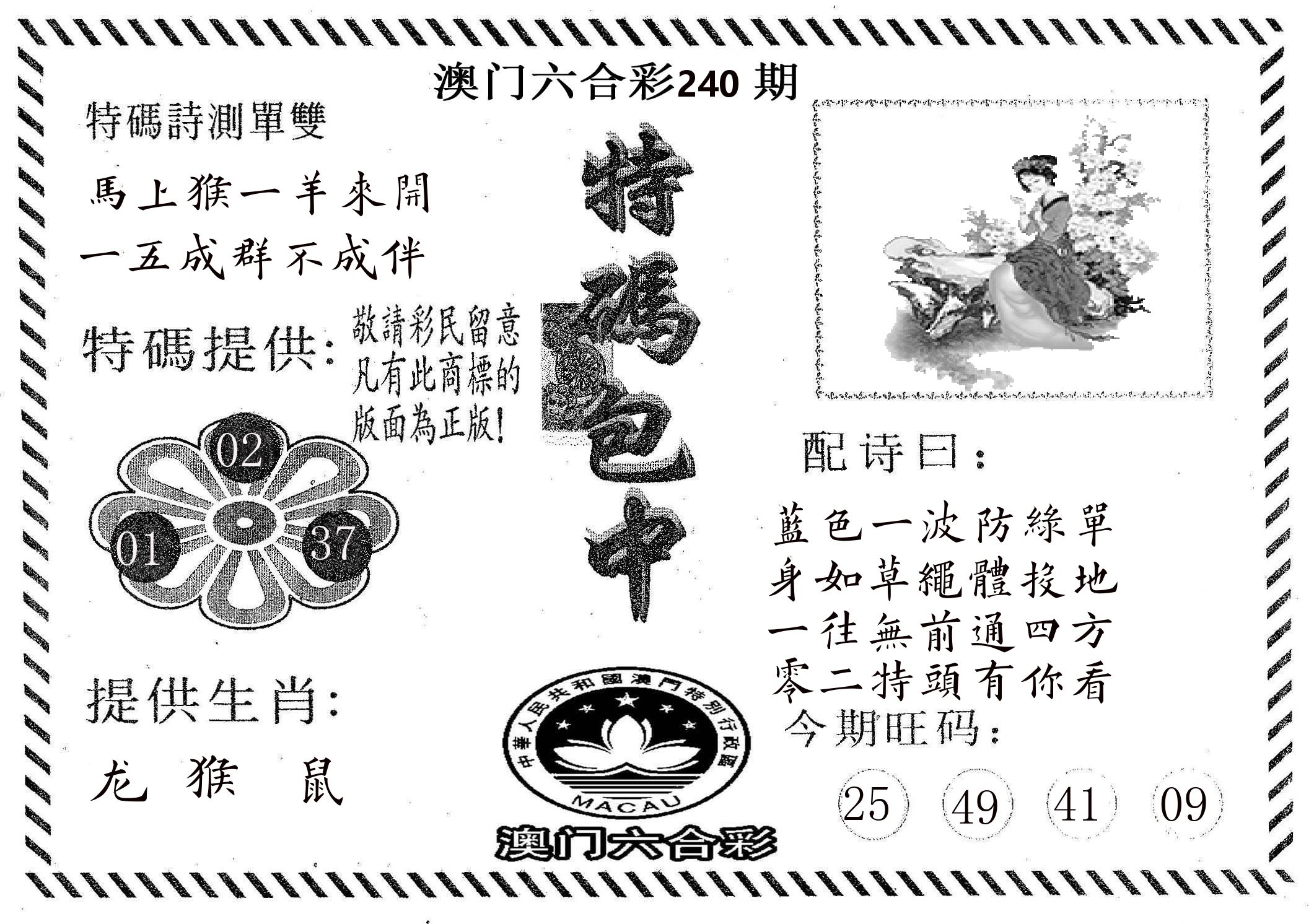 特码包中 第240期