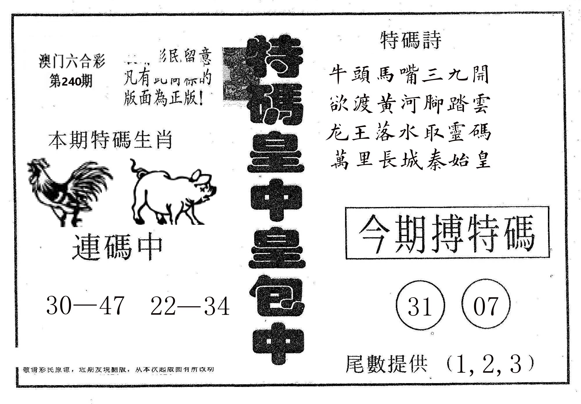 皇中皇A 第240期