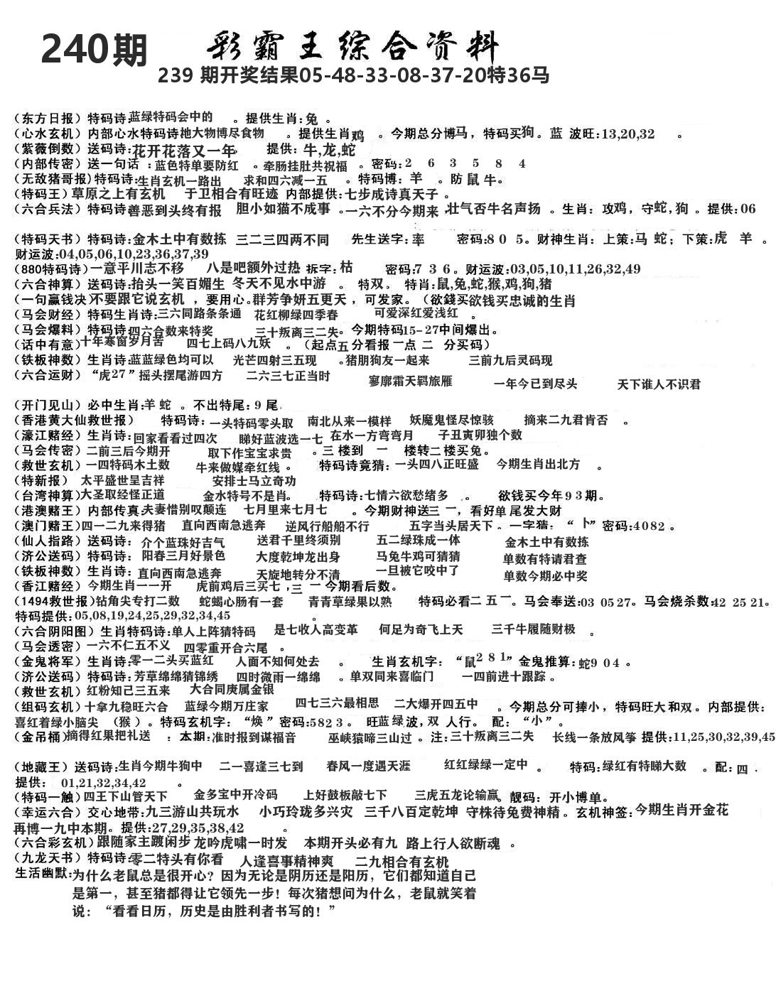 澳门综合资料 第240期