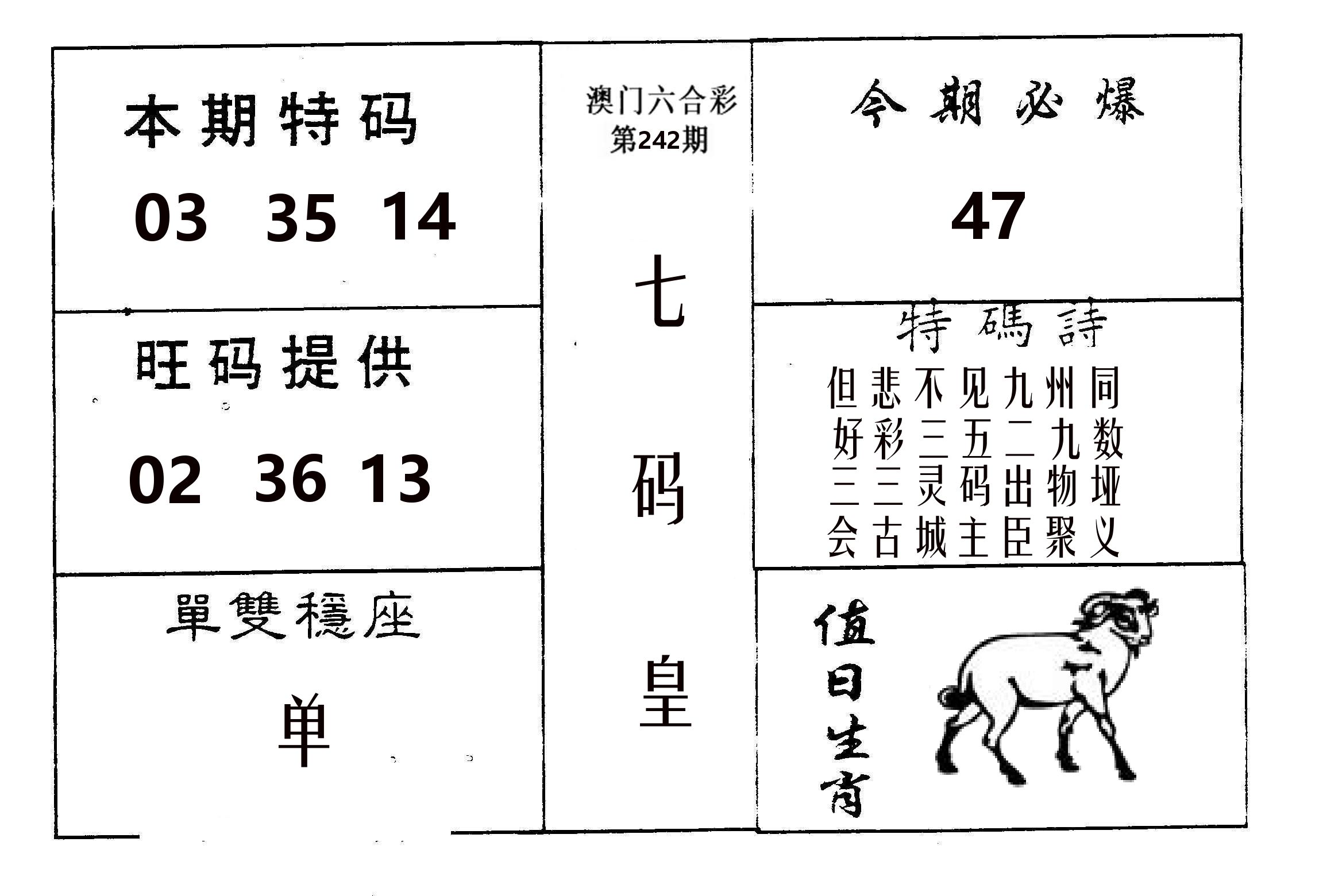 七码皇 第242期