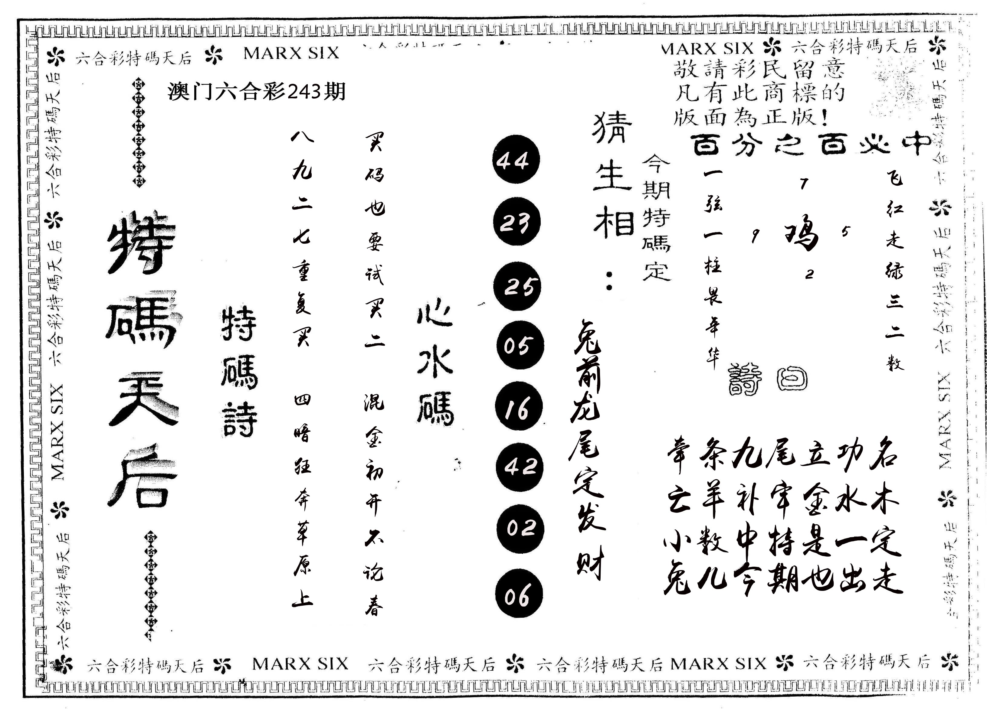 另版特码天后 第243期