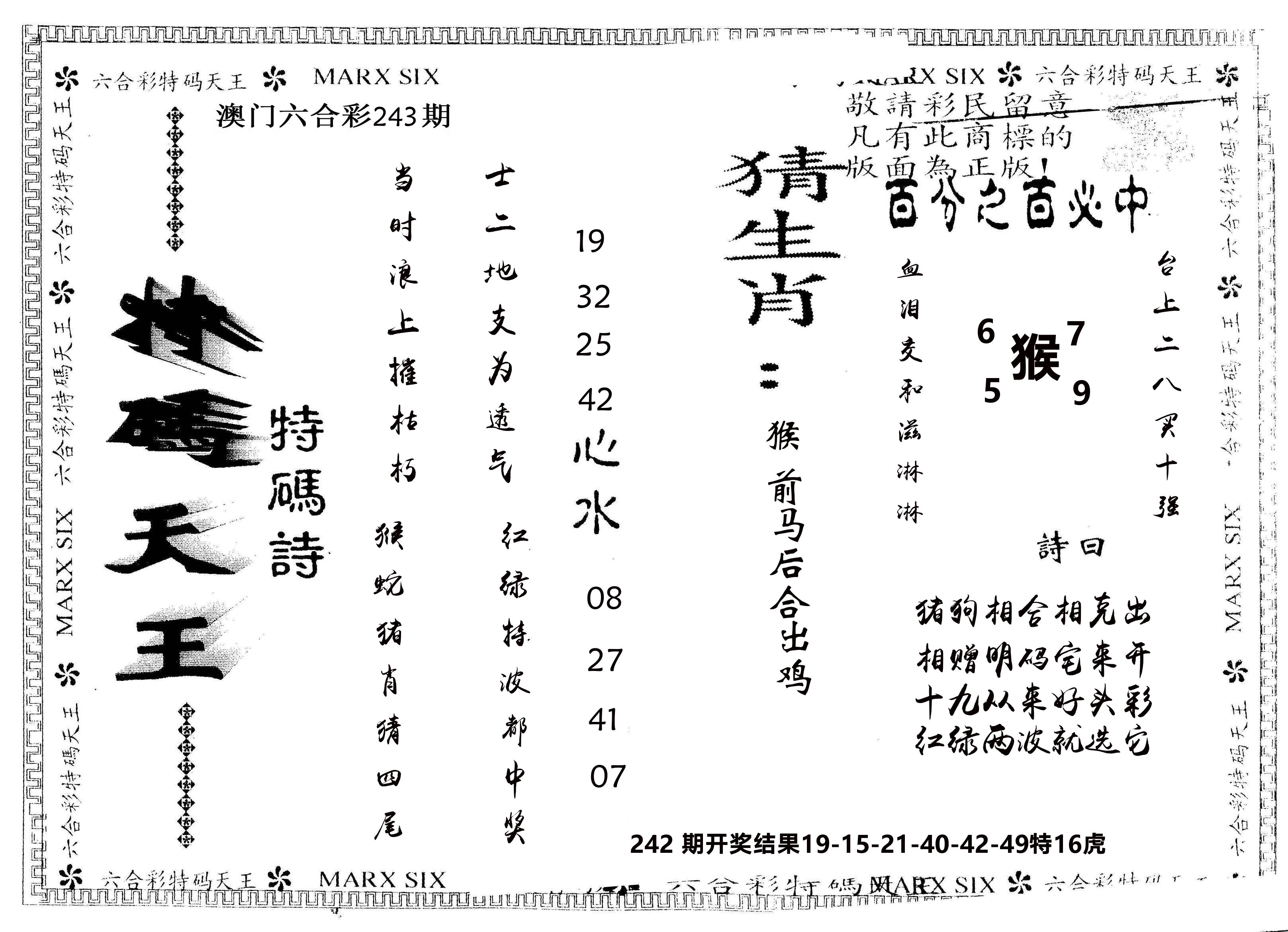 另版特码天王 第243期