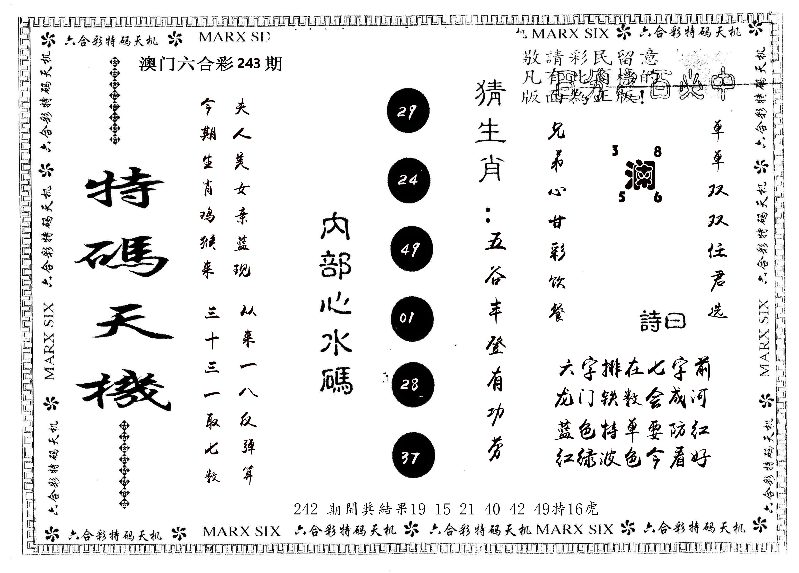 另版特码天机 第243期