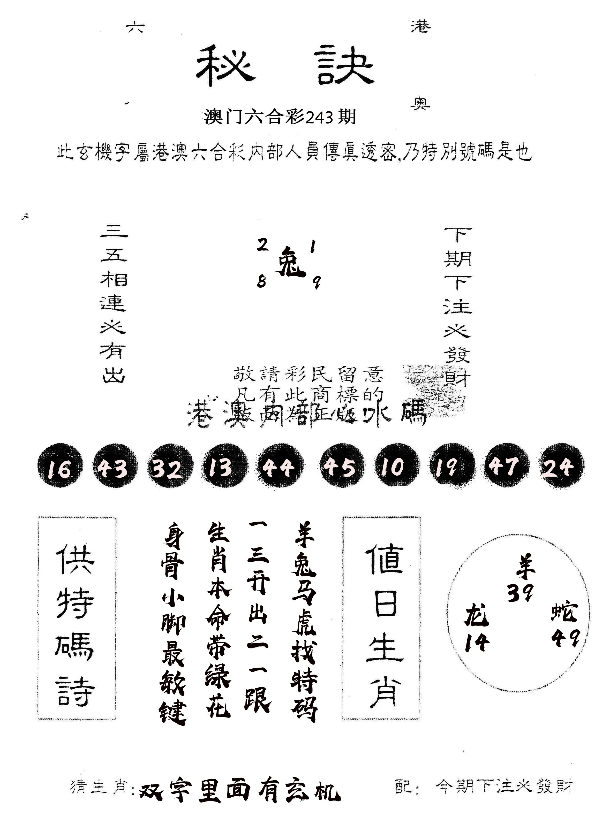 另版秘诀 第243期