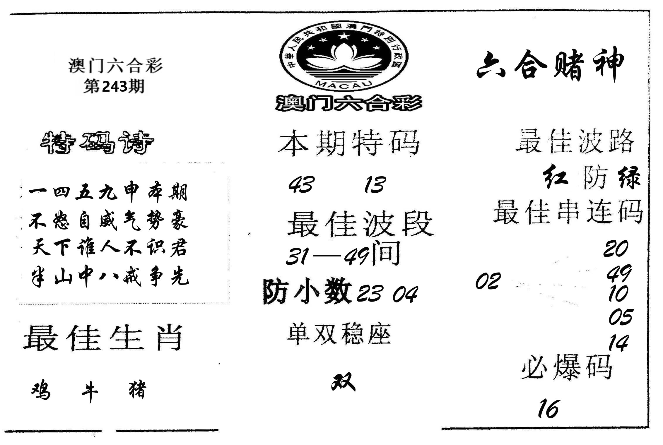 六合赌神 第243期