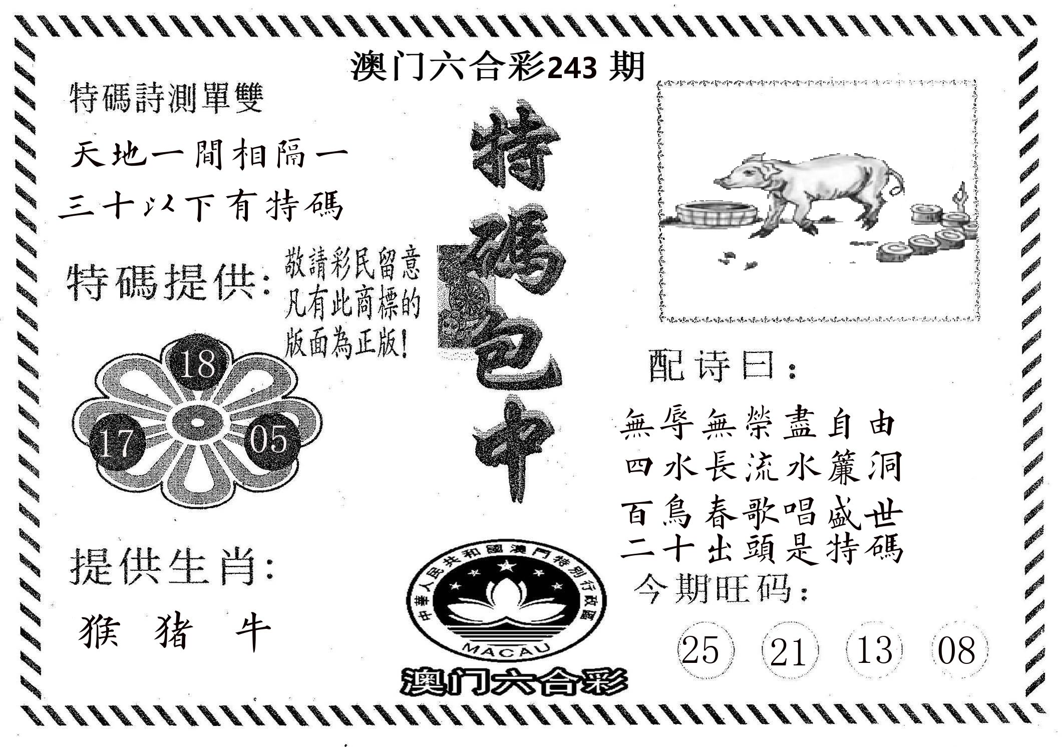 特码包中 第243期
