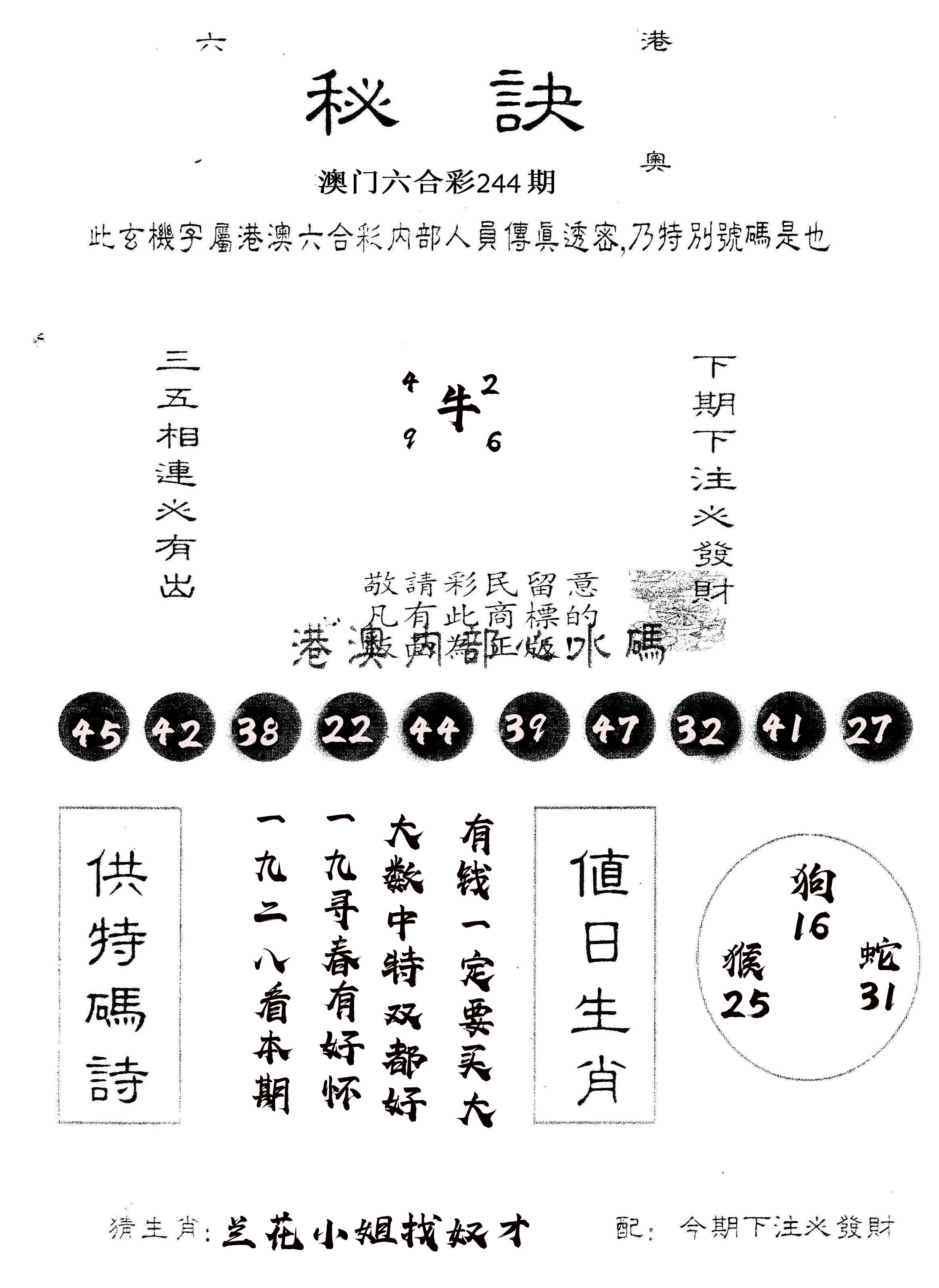 另版秘诀 第244期