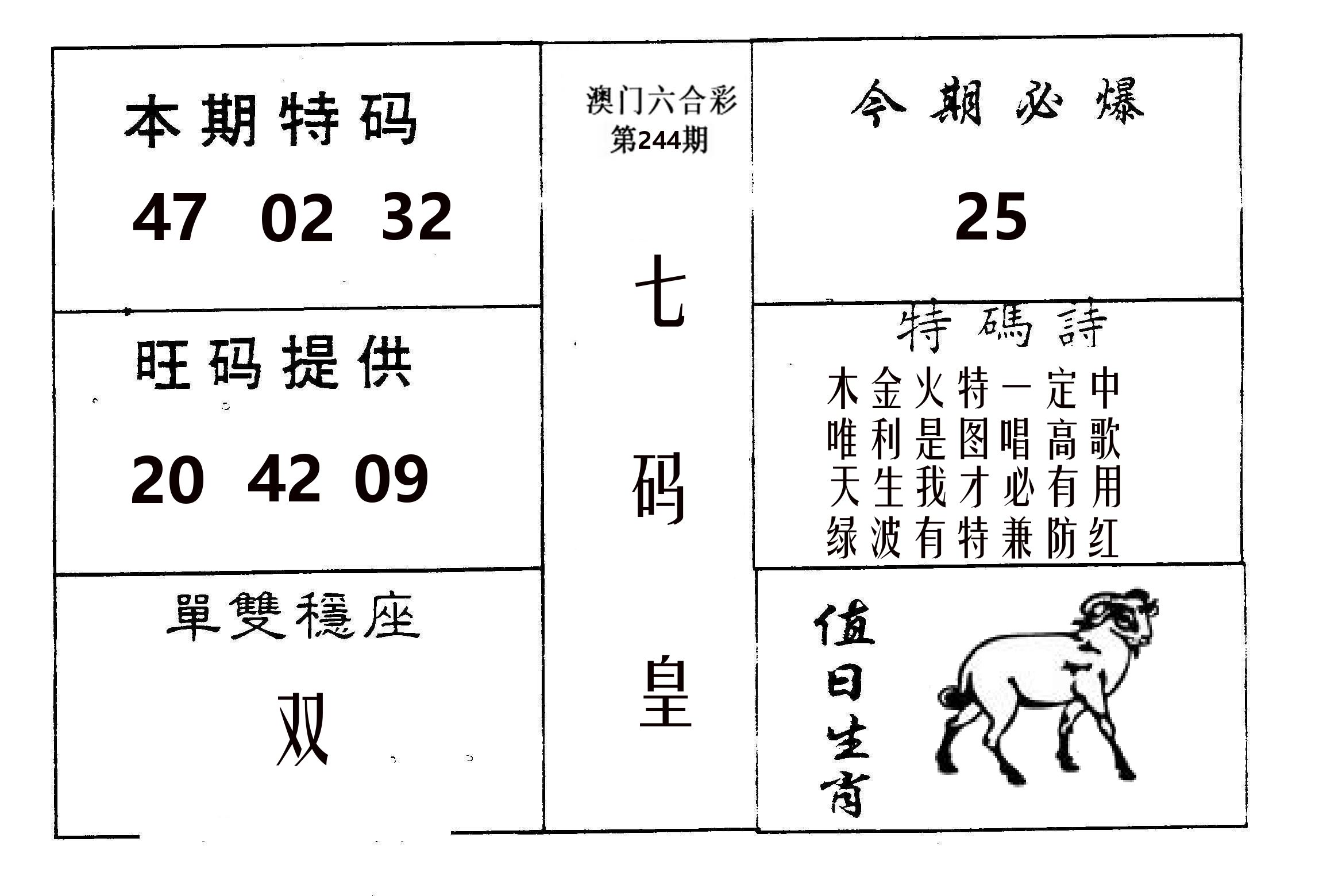 七码皇 第244期