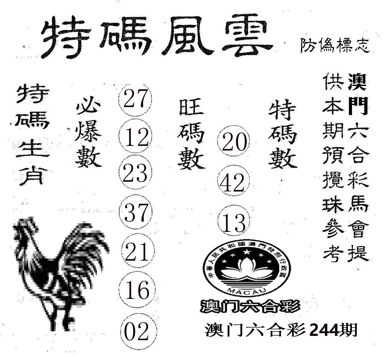 特码风云 第244期