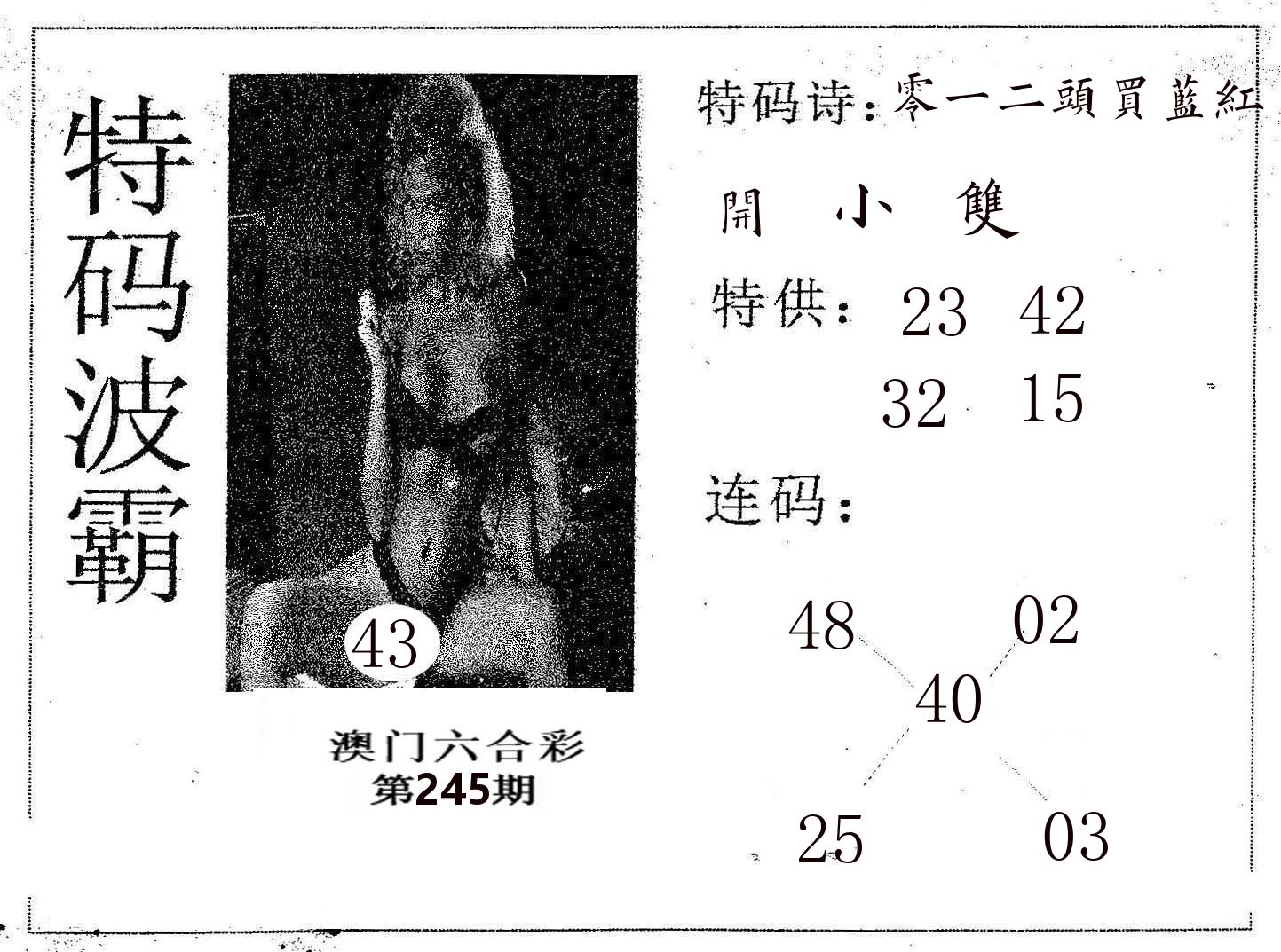 特码波霸 第245期