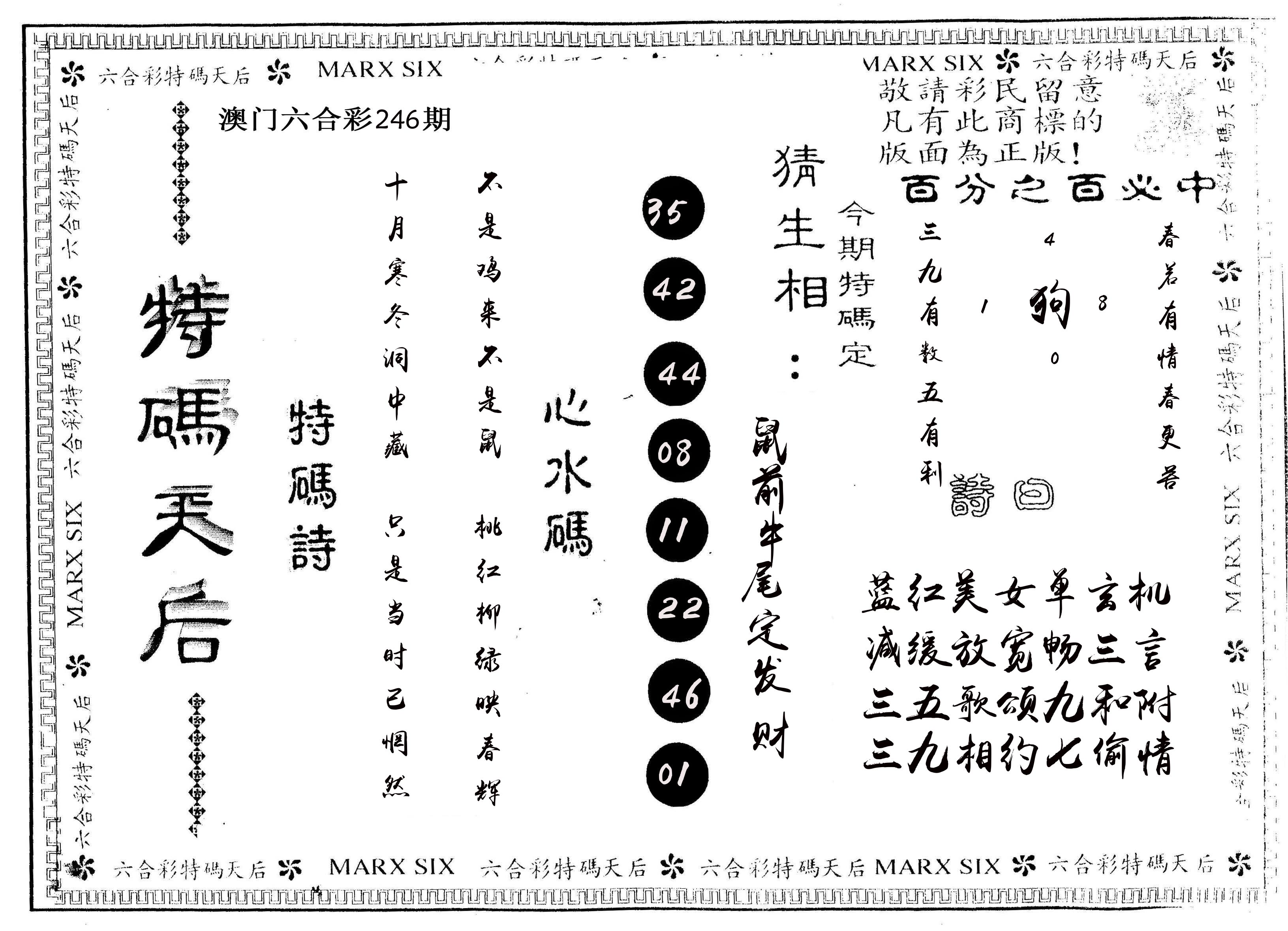 另版特码天后 第246期