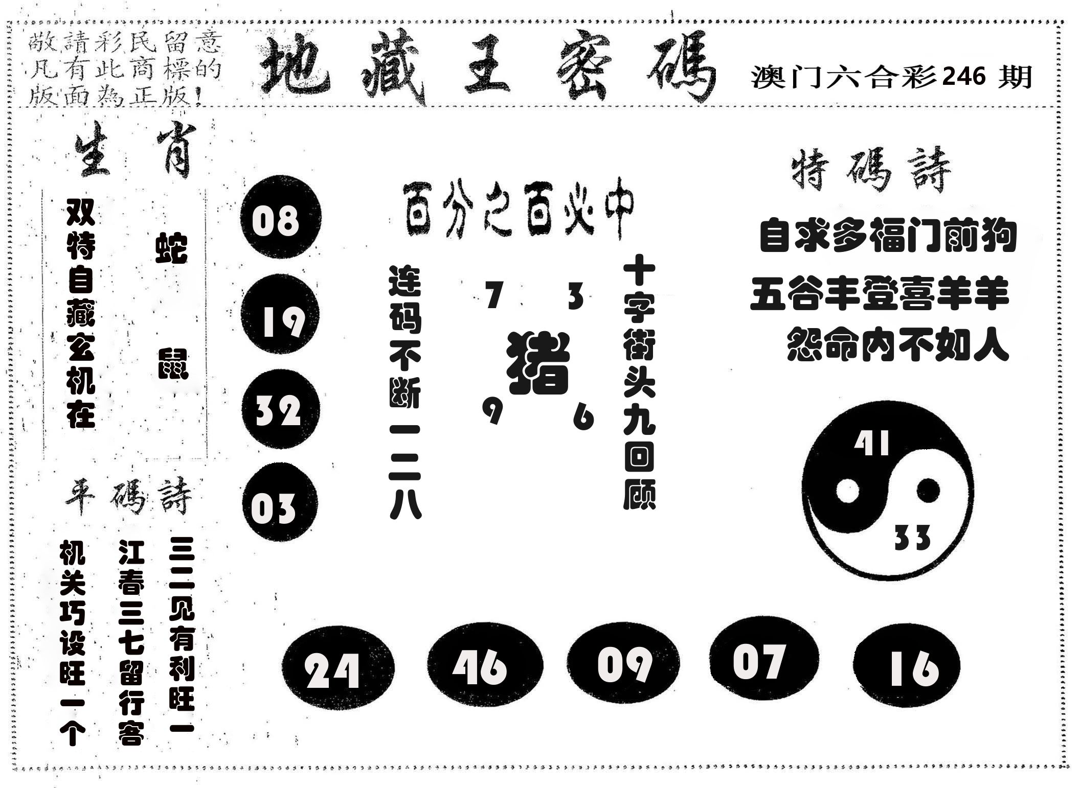 地藏王密码 第246期
