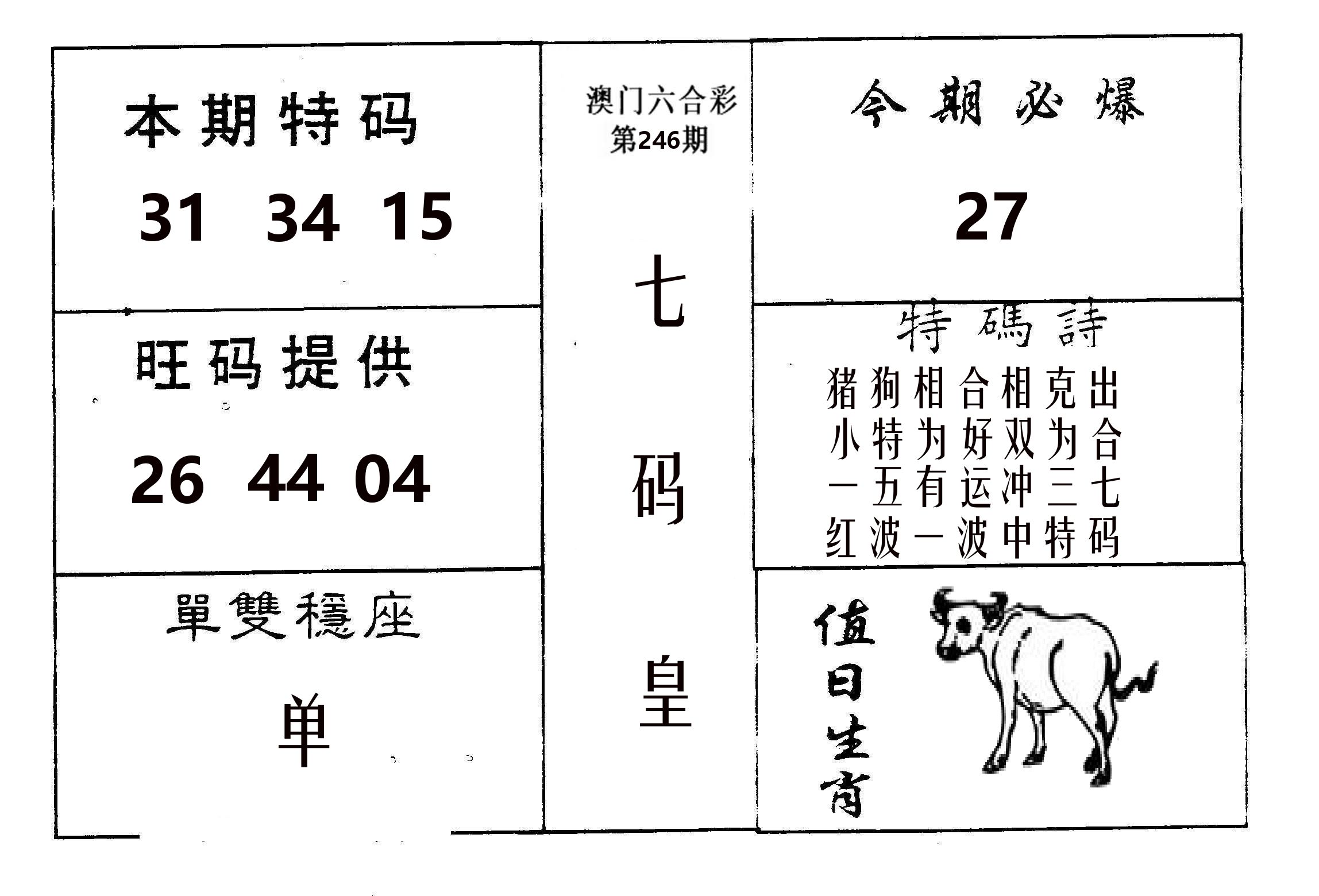 七码皇 第246期