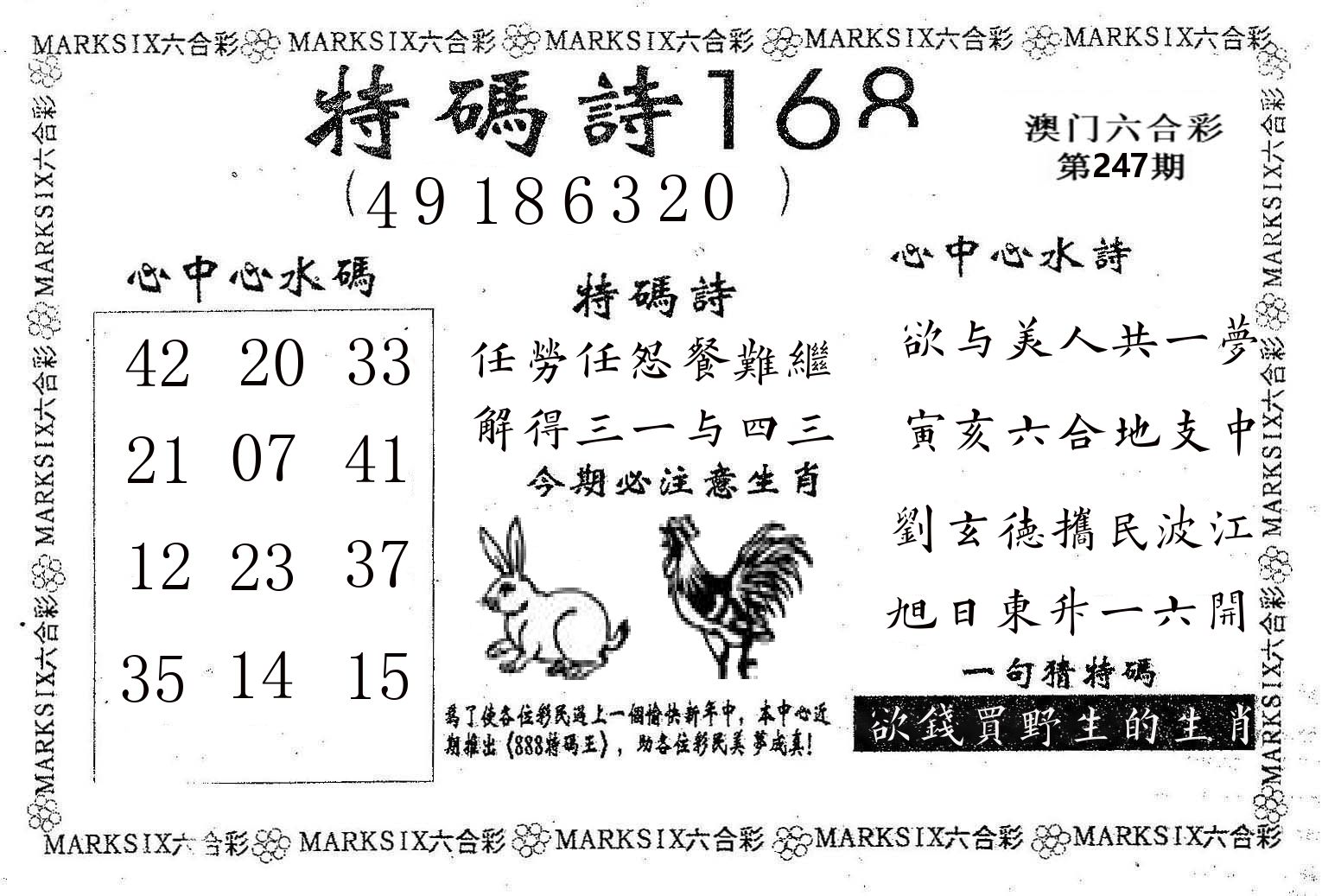 特码诗168 第247期