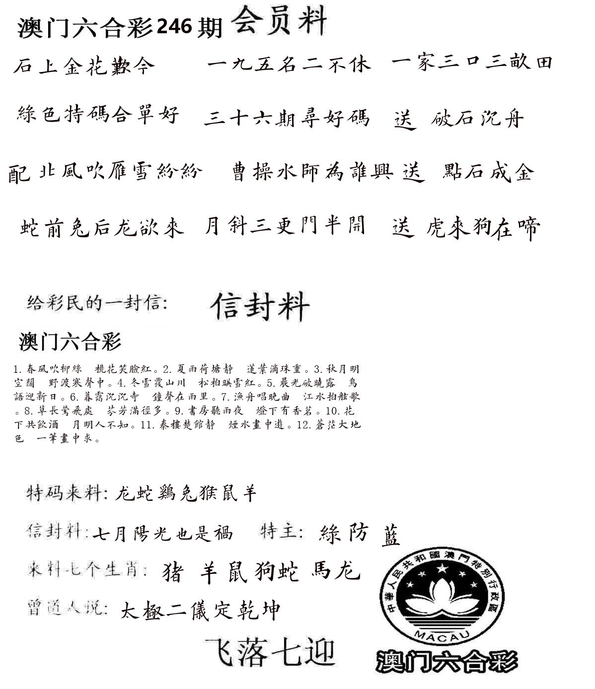 彩民信封 第247期