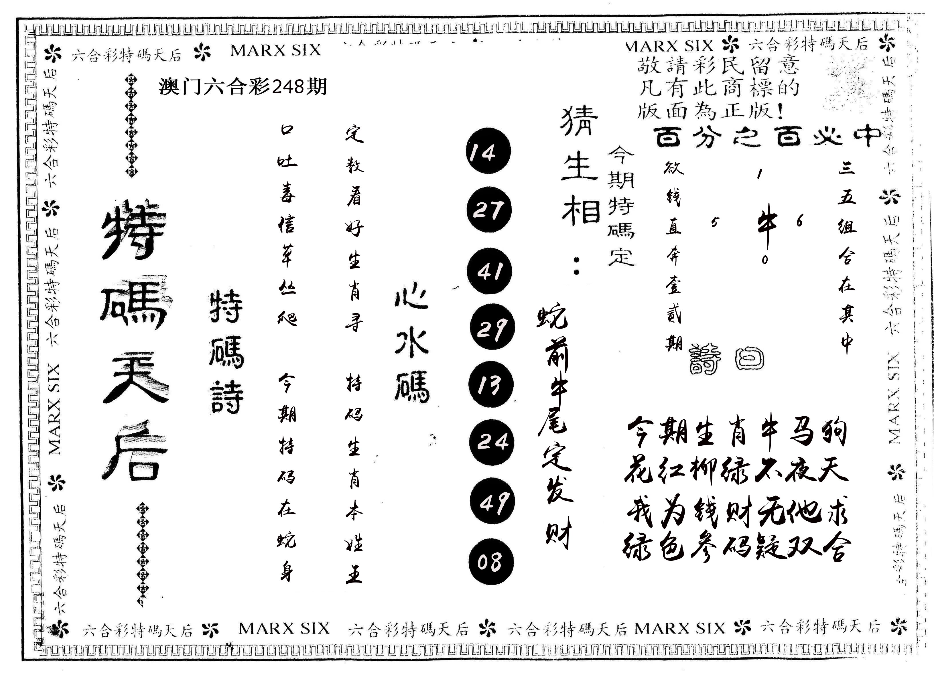 另版特码天后 第248期