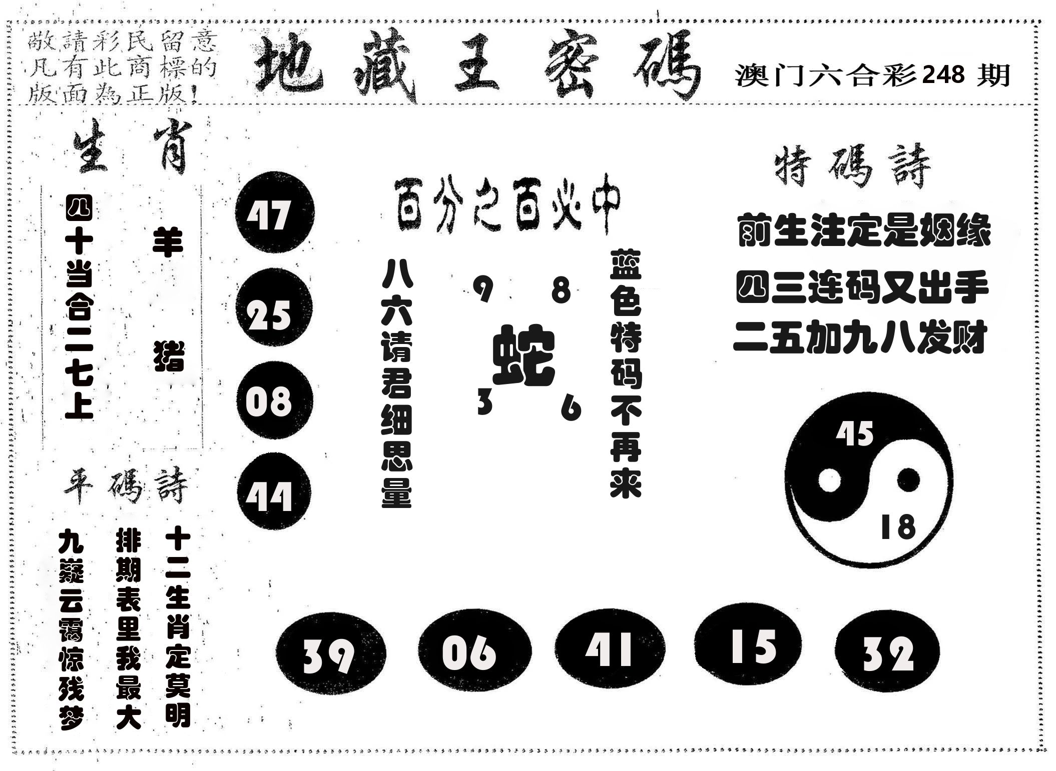 地藏王密码 第248期