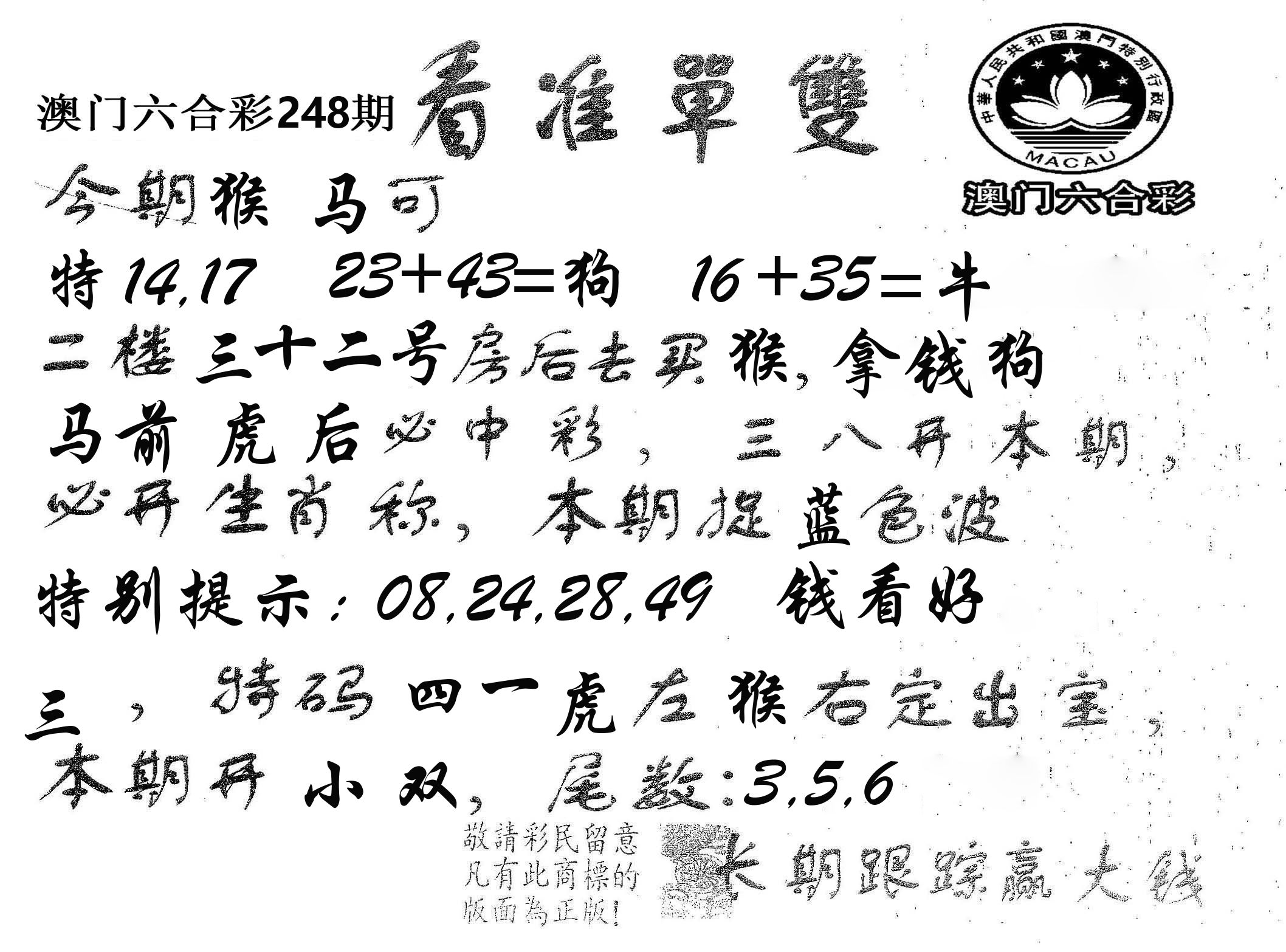 看准单双 第248期