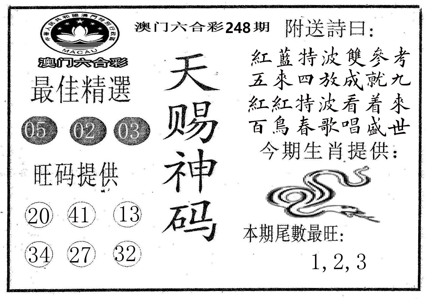 天赐神码 第248期