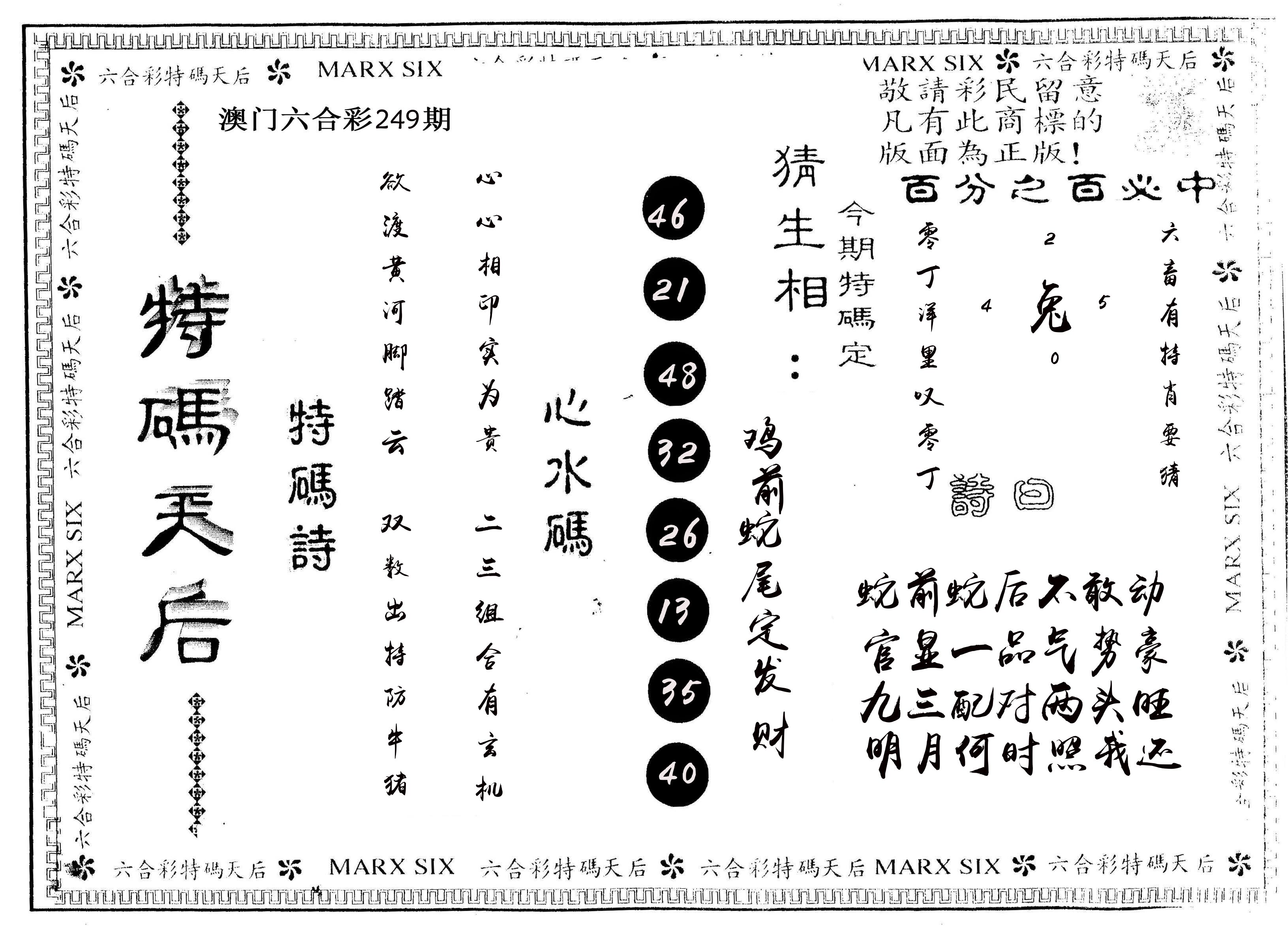 另版特码天后 第249期