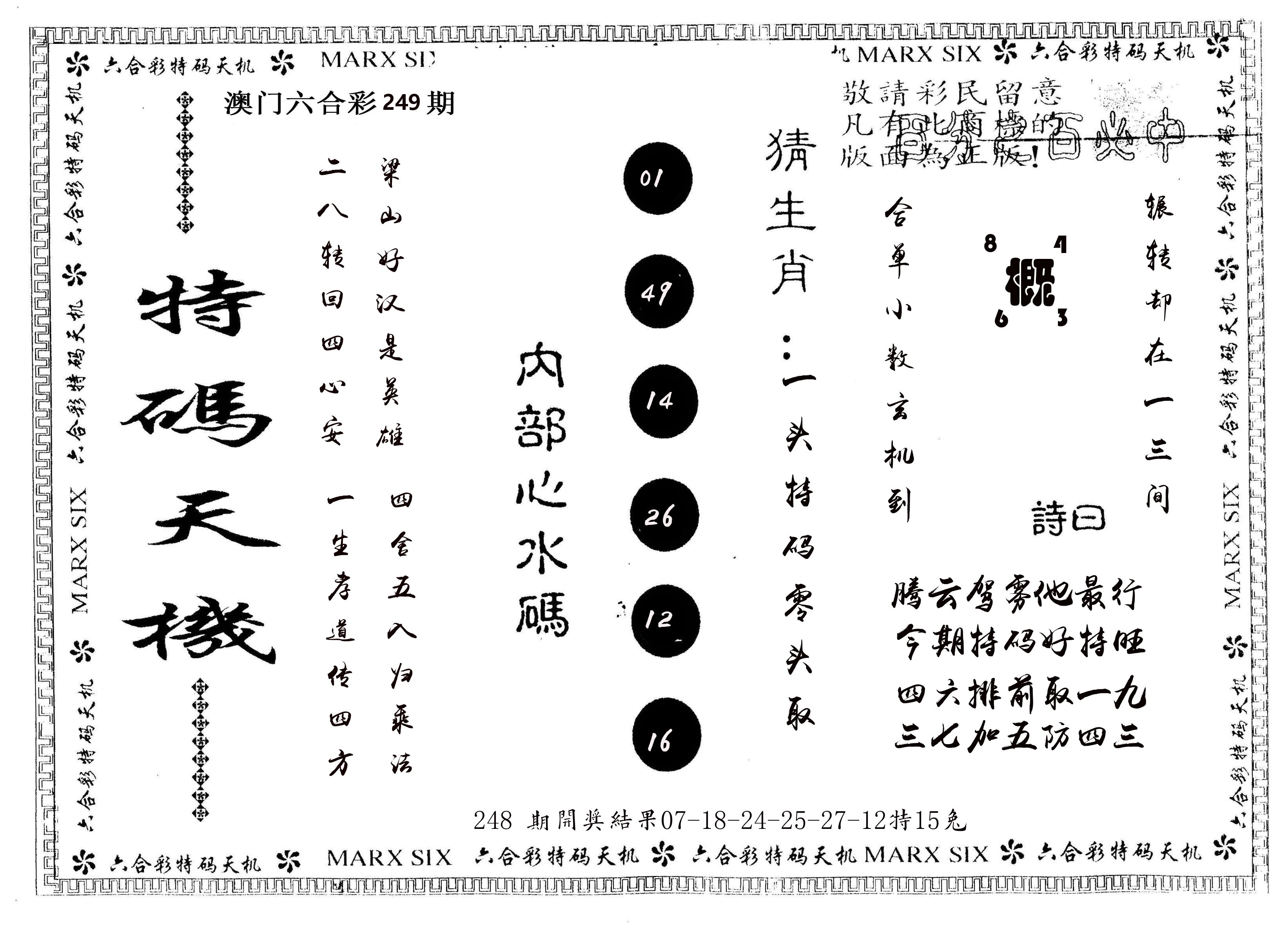 另版特码天机 第249期