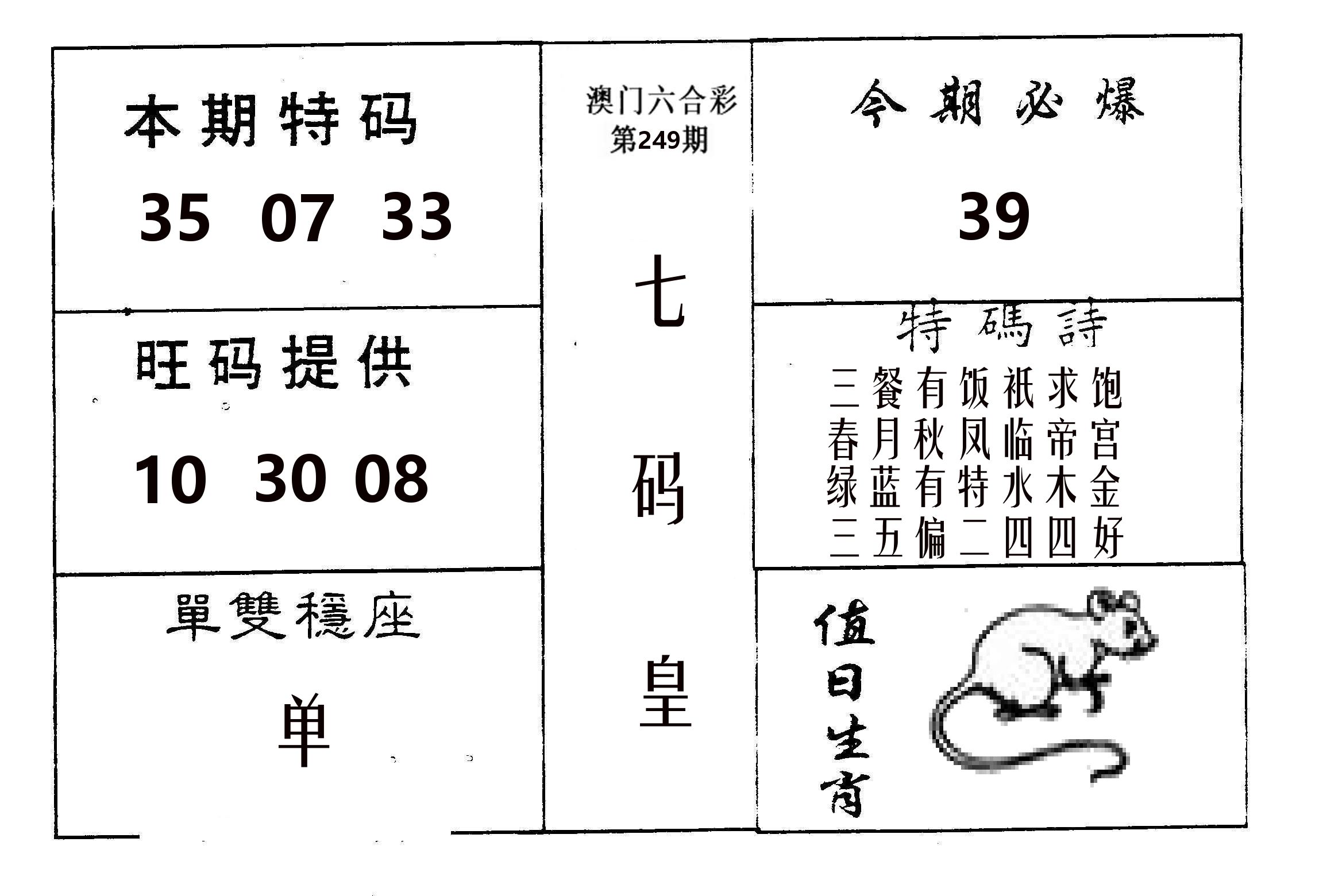 七码皇 第249期